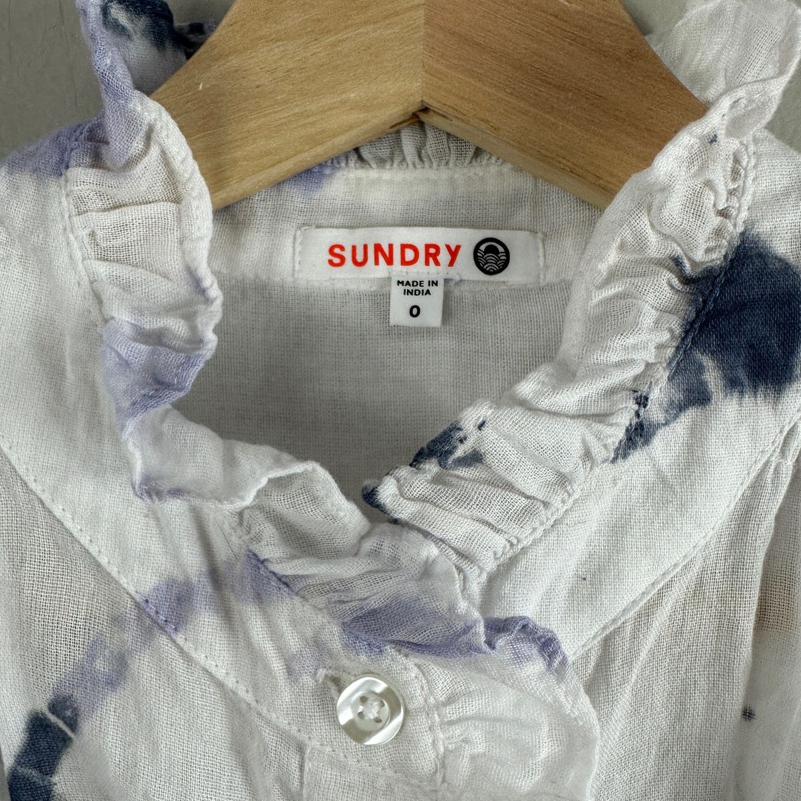 Sundry Sundry Tie Dye Ruffle Button Popover Top Shirt Blouse 0 XS Size XS / US 0-2 / IT 36-38 - 7 Thumbnail