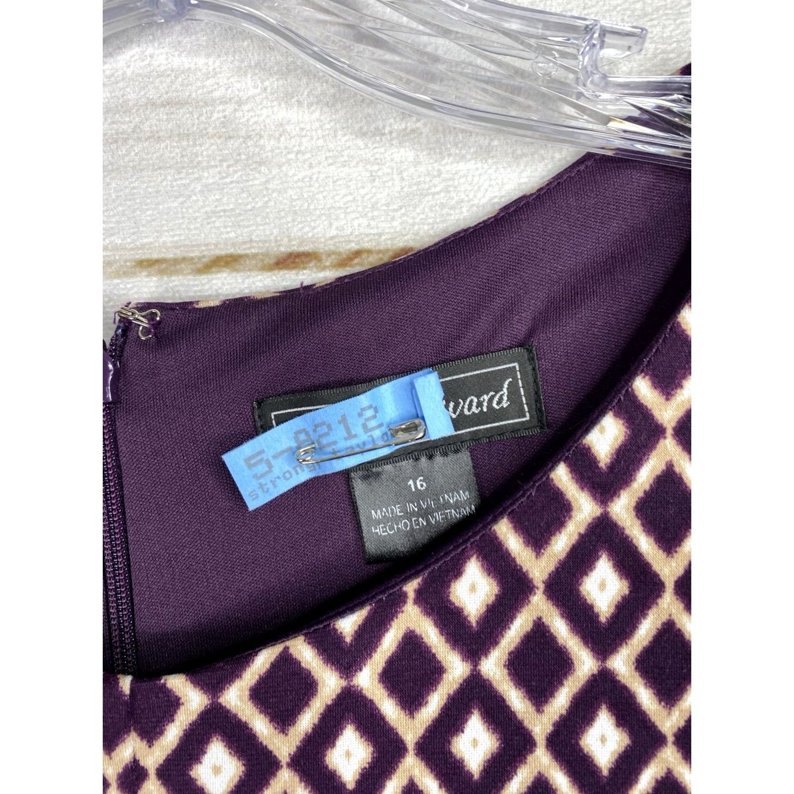 Vintage Jessica Howard Dress 16 Purple Geometric Print Stretch Knit Midi Cap Sleeve Zip Dress Size XXL / US 16-18 / IT 52-54 - 3 Thumbnail
