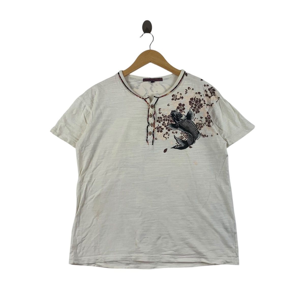 Vintage Vintage JAPAN TRADITIONAL KARAKURI Koi Motion Tee Shirt Size L / US 10 / IT 46 - 1 Thumbnail
