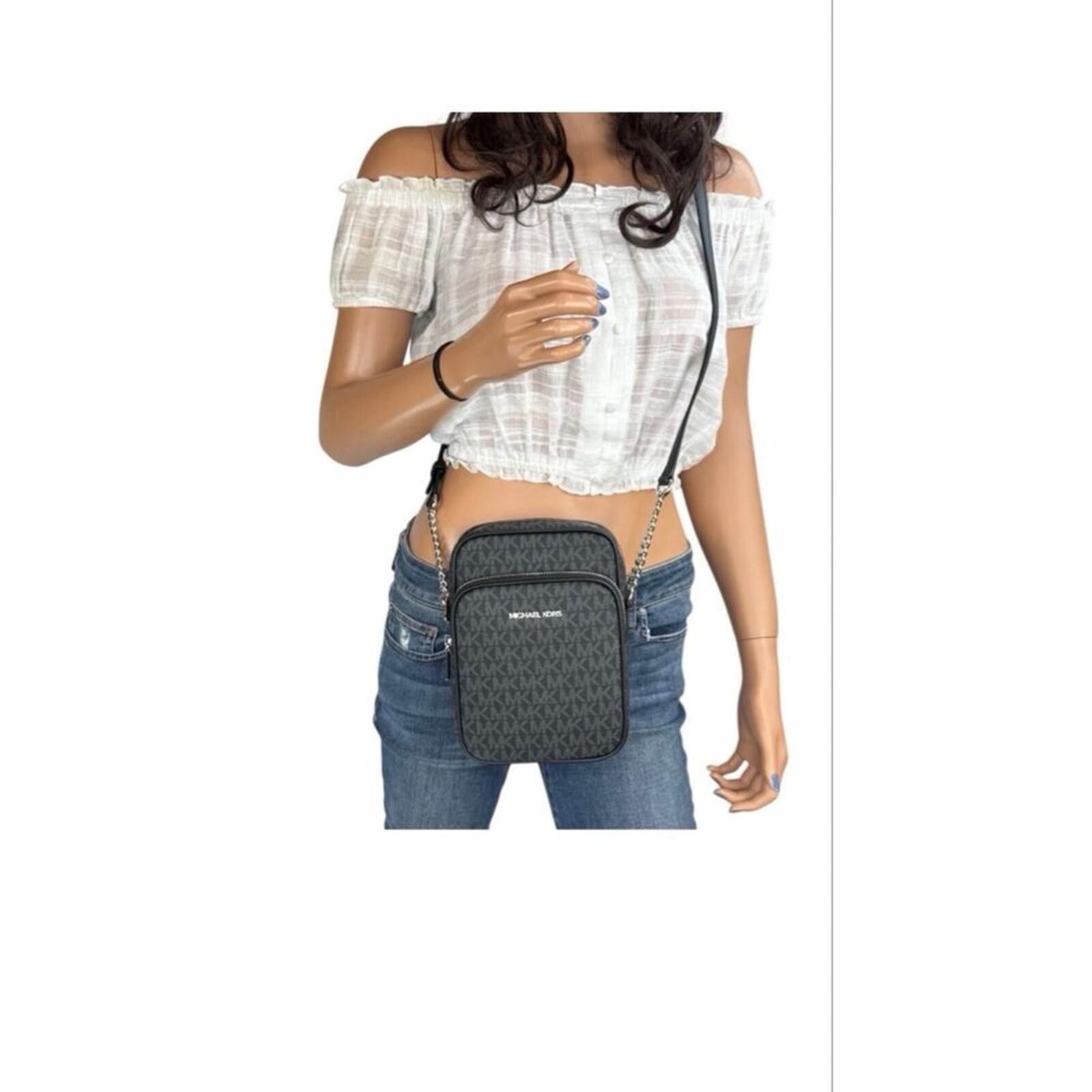 Michael Kors Michael Kors Black Monogram Jet Set Travel Crossbody Bag Size ONE SIZE - 9 Thumbnail