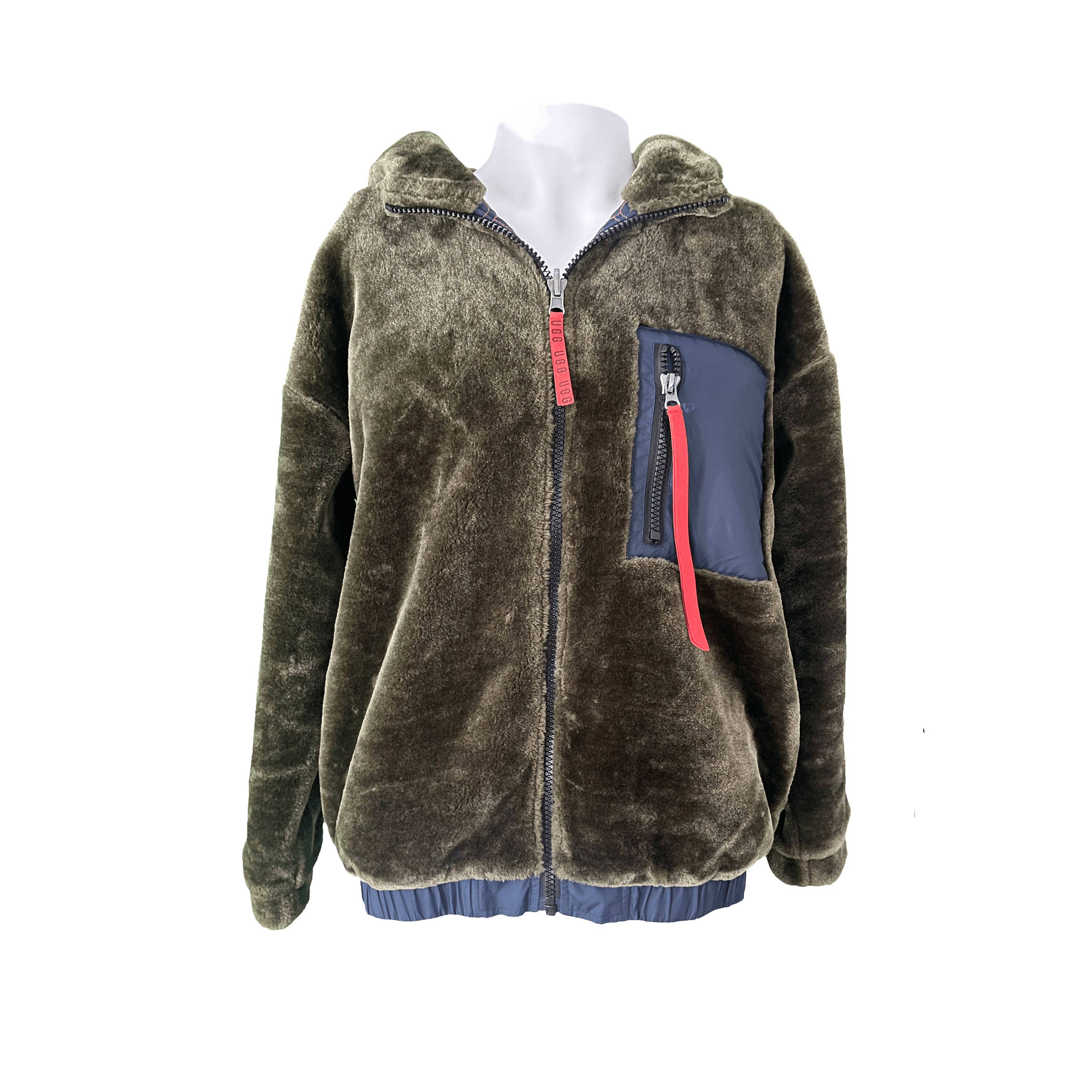 UGG Mens Green Faux Fur Jacket, Medium