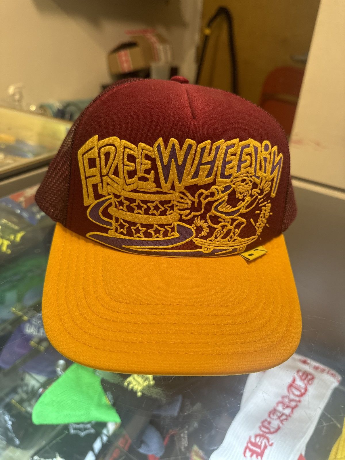 image of Kapital Free Wheeling Trucker Burgundy Yellow in Burgandy, Men's
