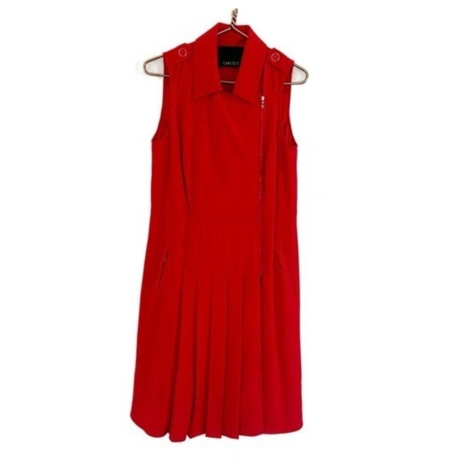 Carlo Palazzi Carlisle Red Pleated Midi Zipper Pockets Size 6 Career Size M / US 6-8 / IT 42-44 - 1 Thumbnail