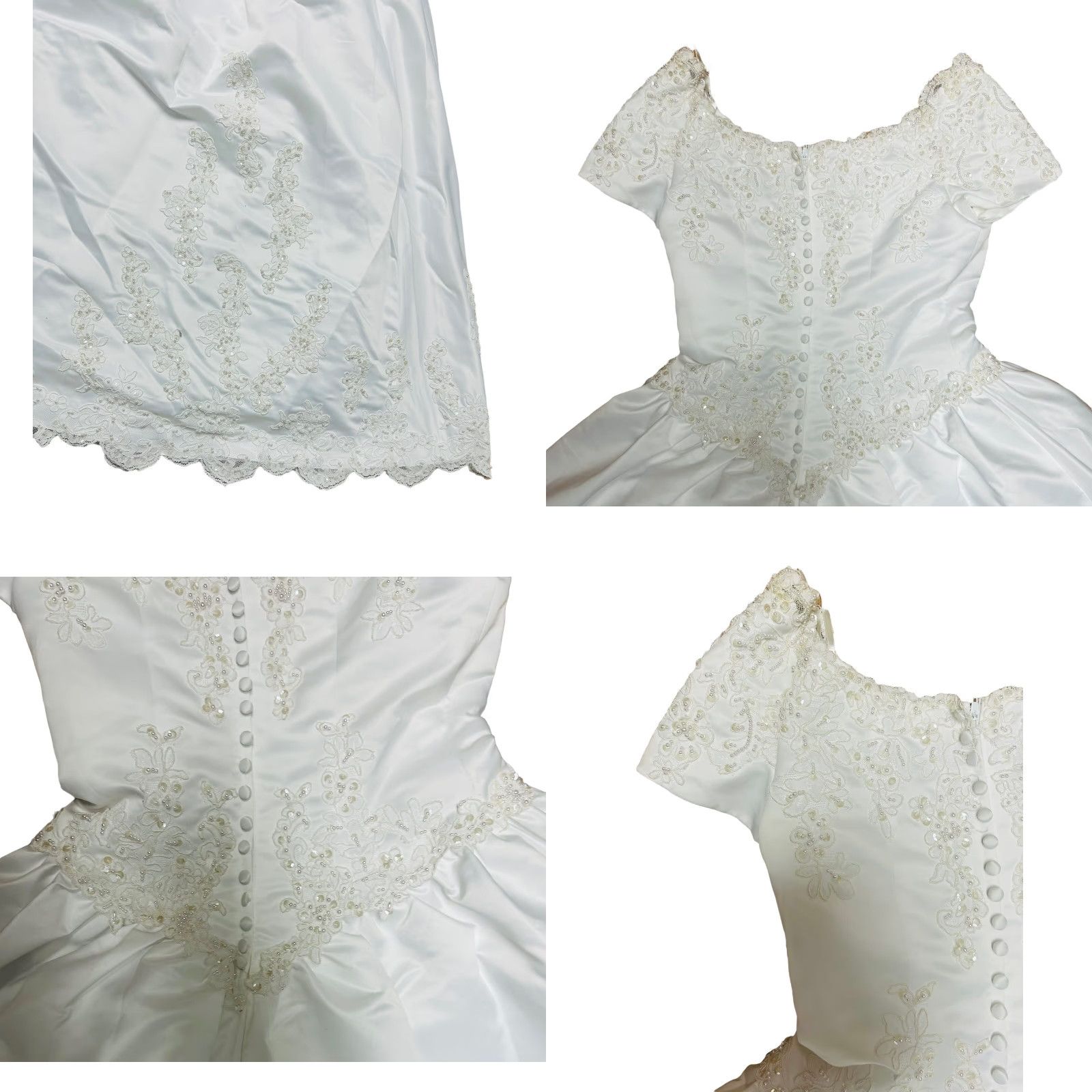 Vintage VINTAGE Women's Y2K Wedding Dress Ball Gown Duchess Satin White Sz12 Beaded Sleeved Cap Sleeve Read Size XL / US 12-14 / IT 48-50 - 11 Thumbnail