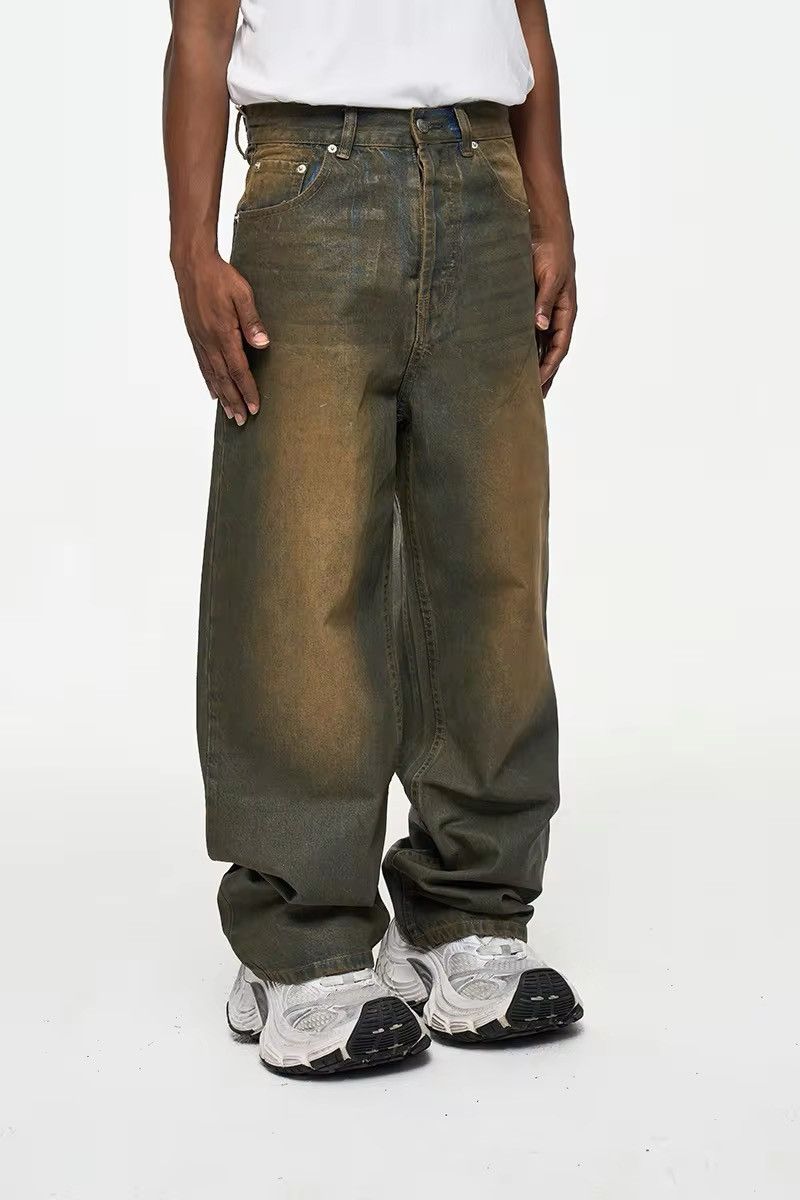 Vintage Oil Wax Distressed Mud Coated Brown Design Jeans Size US 31 - 2 Thumbnail