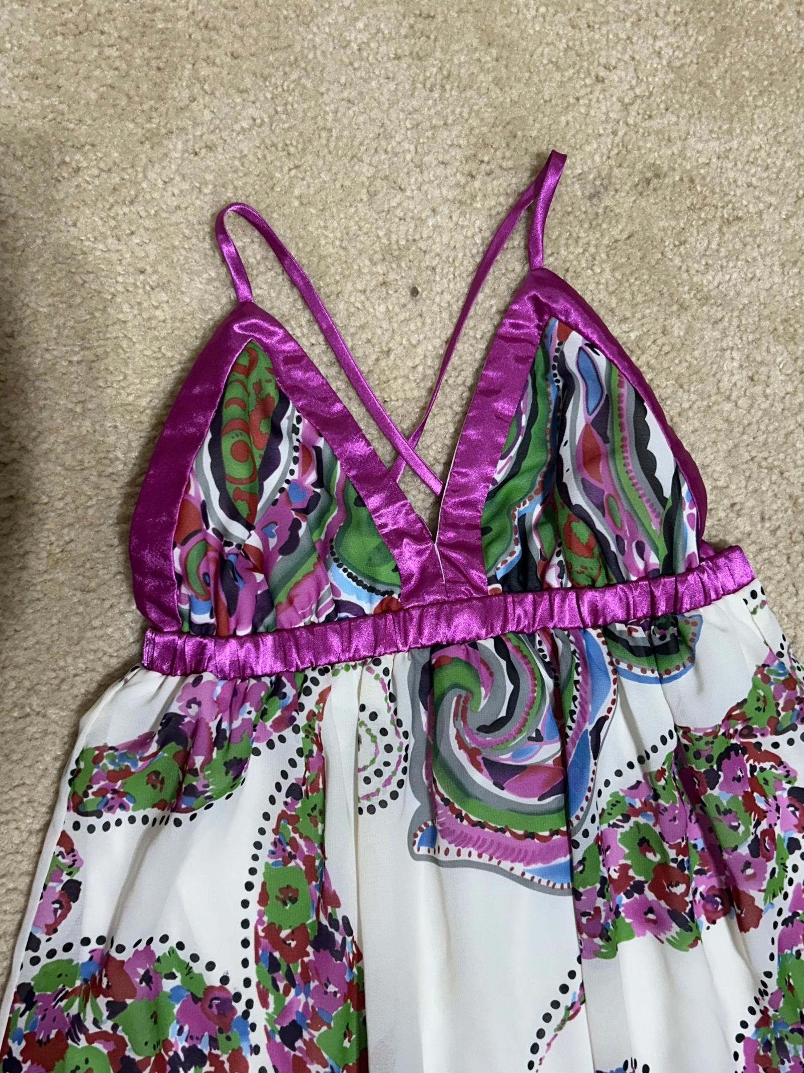 Designer Paisley Print Maxi Dress with Satin Trim, Boho Style, M Size M / US 6-8 / IT 42-44 - 2 Thumbnail