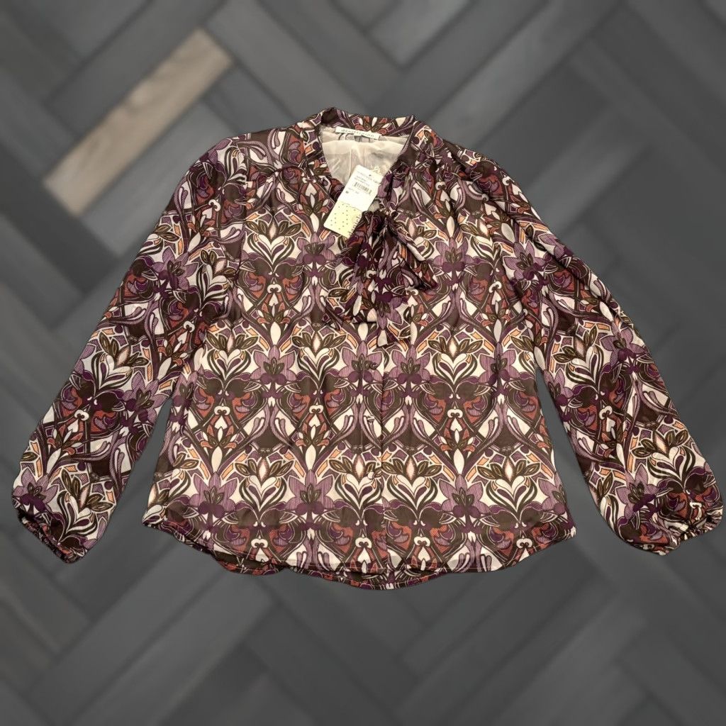 Vintage Daniel Rainn Blouse Womens L Purple Paisley Bohemian Peasant Long Sleeve Satin Polyester Chiffon Shirt Size L / US 10 / IT 46 - 1 Thumbnail