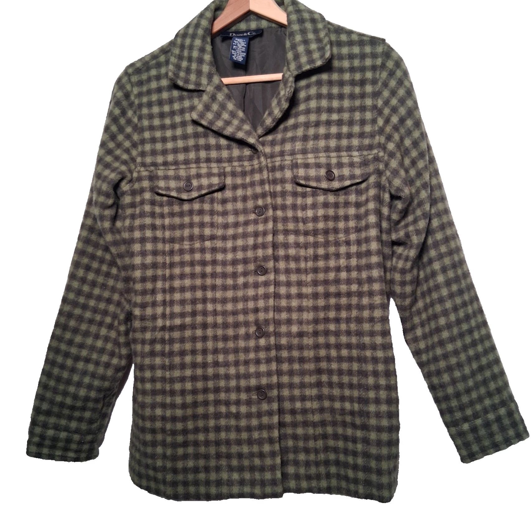 Denim & Co. VINTAGE Denim & Co Shirt Jacket Women S Green Plaid Wool Blend Button Up Size S / US 4 / IT 40 - 2 Thumbnail