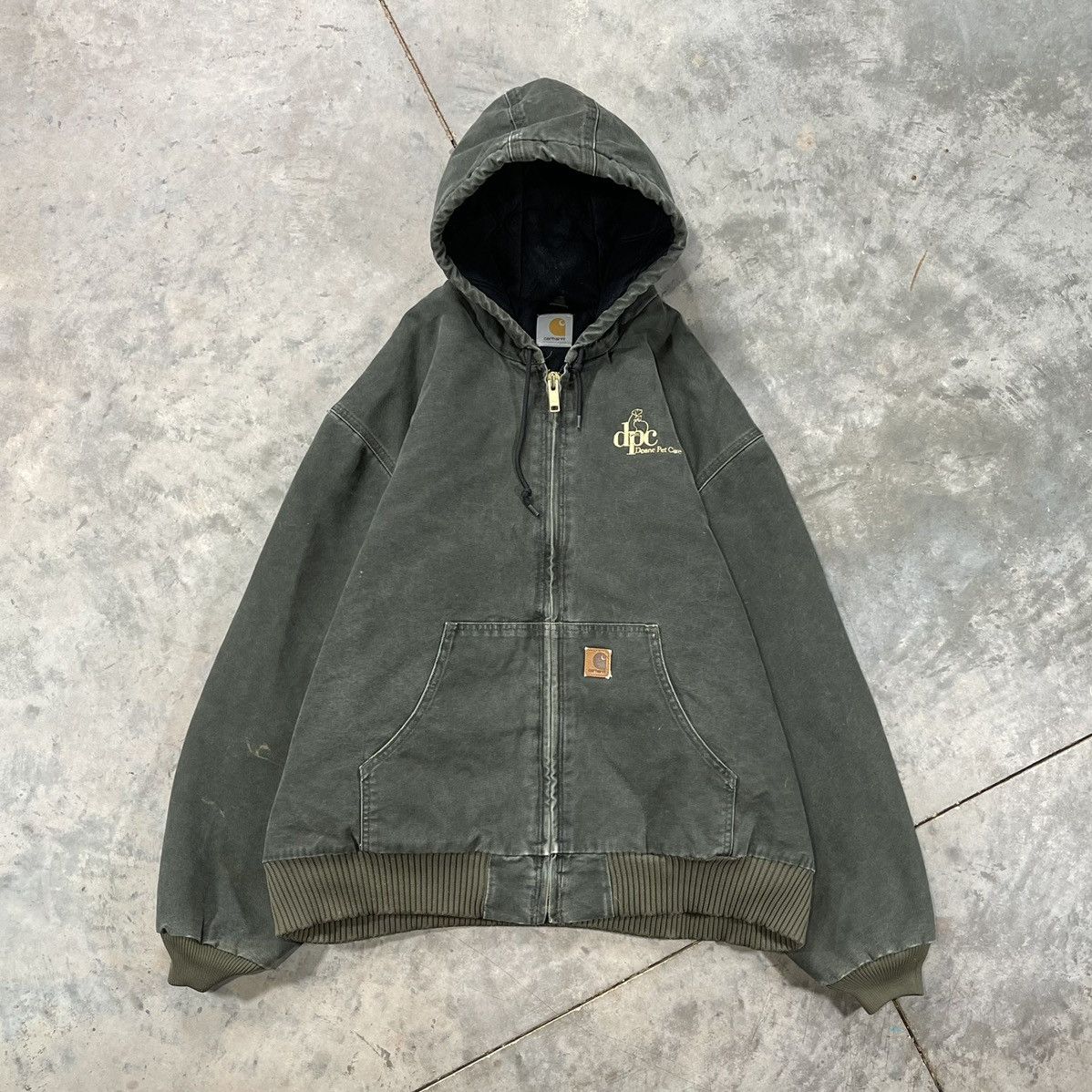 image of Carhartt Hooded Jacket Duck Canvas 90's Moss Green, Men's (Size 2XL)