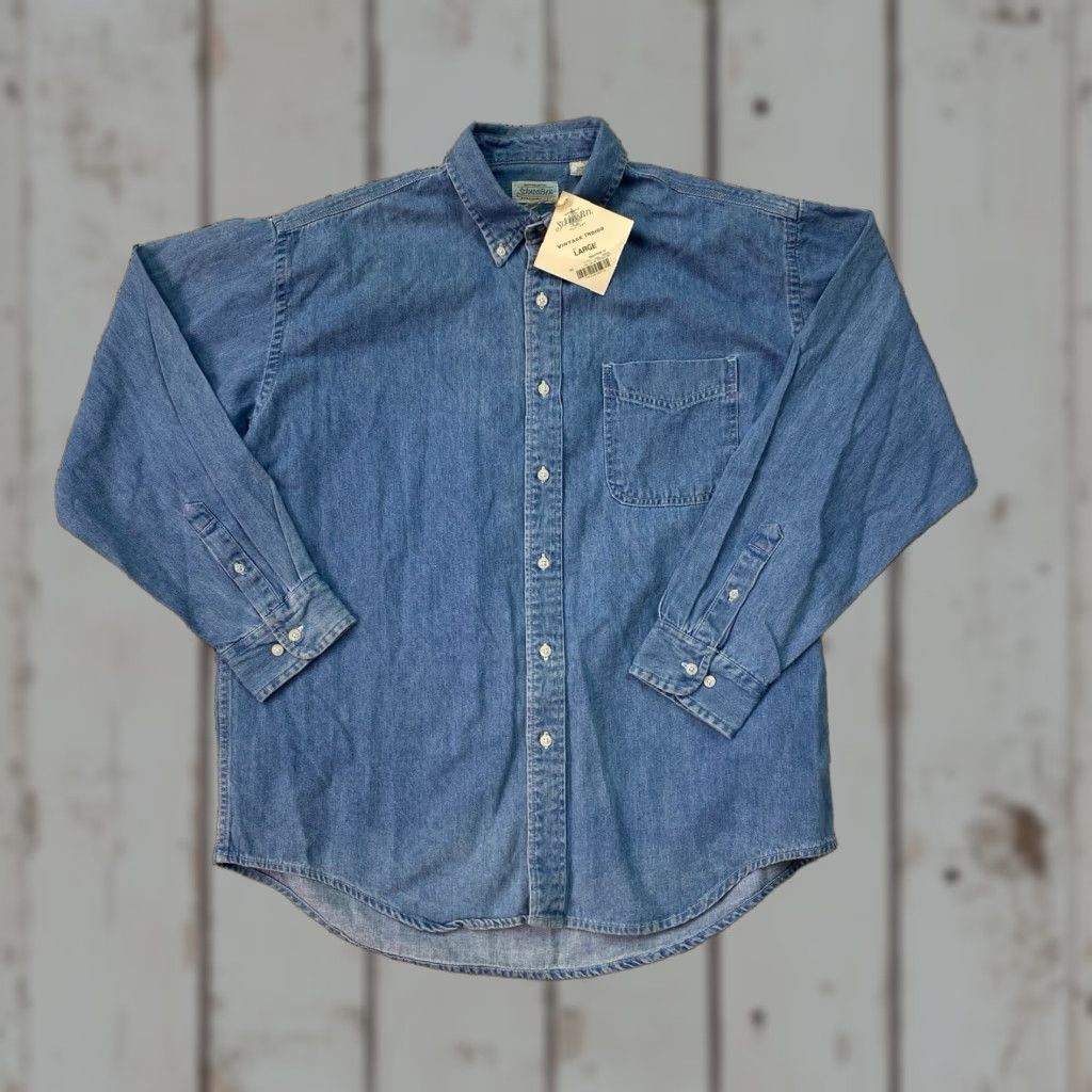 Vintage VINTAGE St Johns Bay Denim Shirt Mens L 90s Western Rockabilly Biker Blue Indigo Workwear New NWT Size US L / EU 52-54 / 3 - 1 Thumbnail