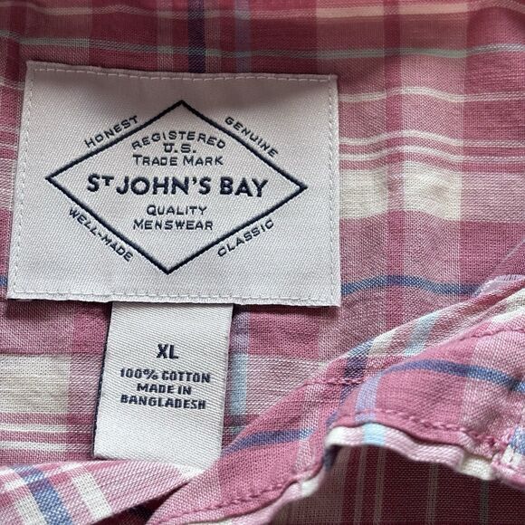 St. Johns Bay St John' Bay Men Pink Plaid Button Up Short Sleeve Shirt XL Size US XL / EU 56 / 4 - 4 Thumbnail