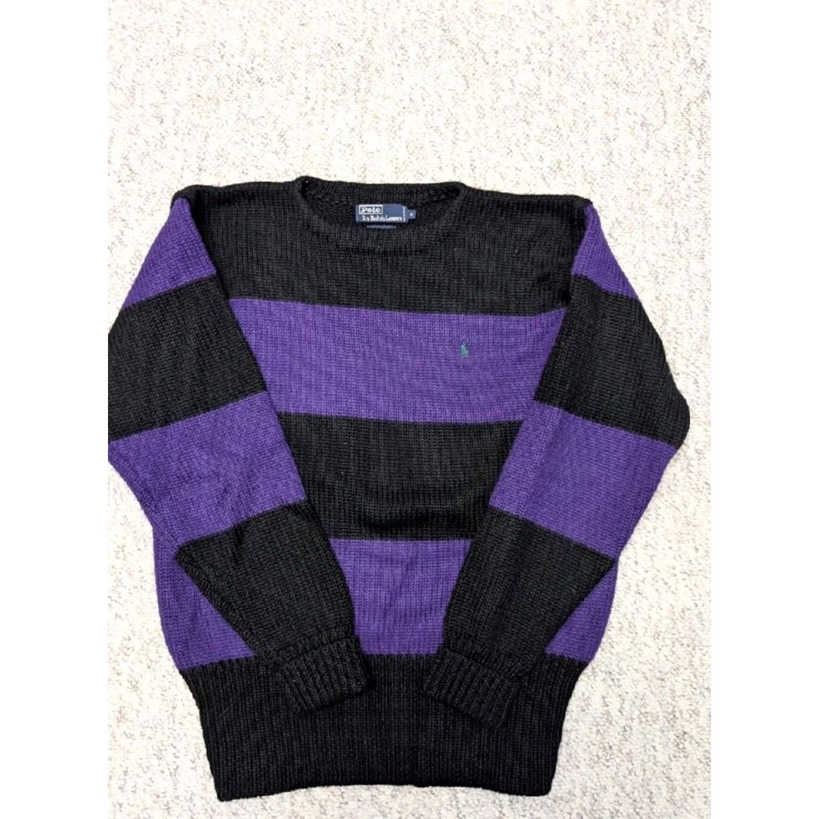 Polo Ralph Lauren VINTAGE Polo Ralph Lauren Sweater Shirt Mens S Cashmere Wool Knit Striped Crew Neck Black Green 1990s Size US S / EU 44-46 / 1 - 3 Thumbnail