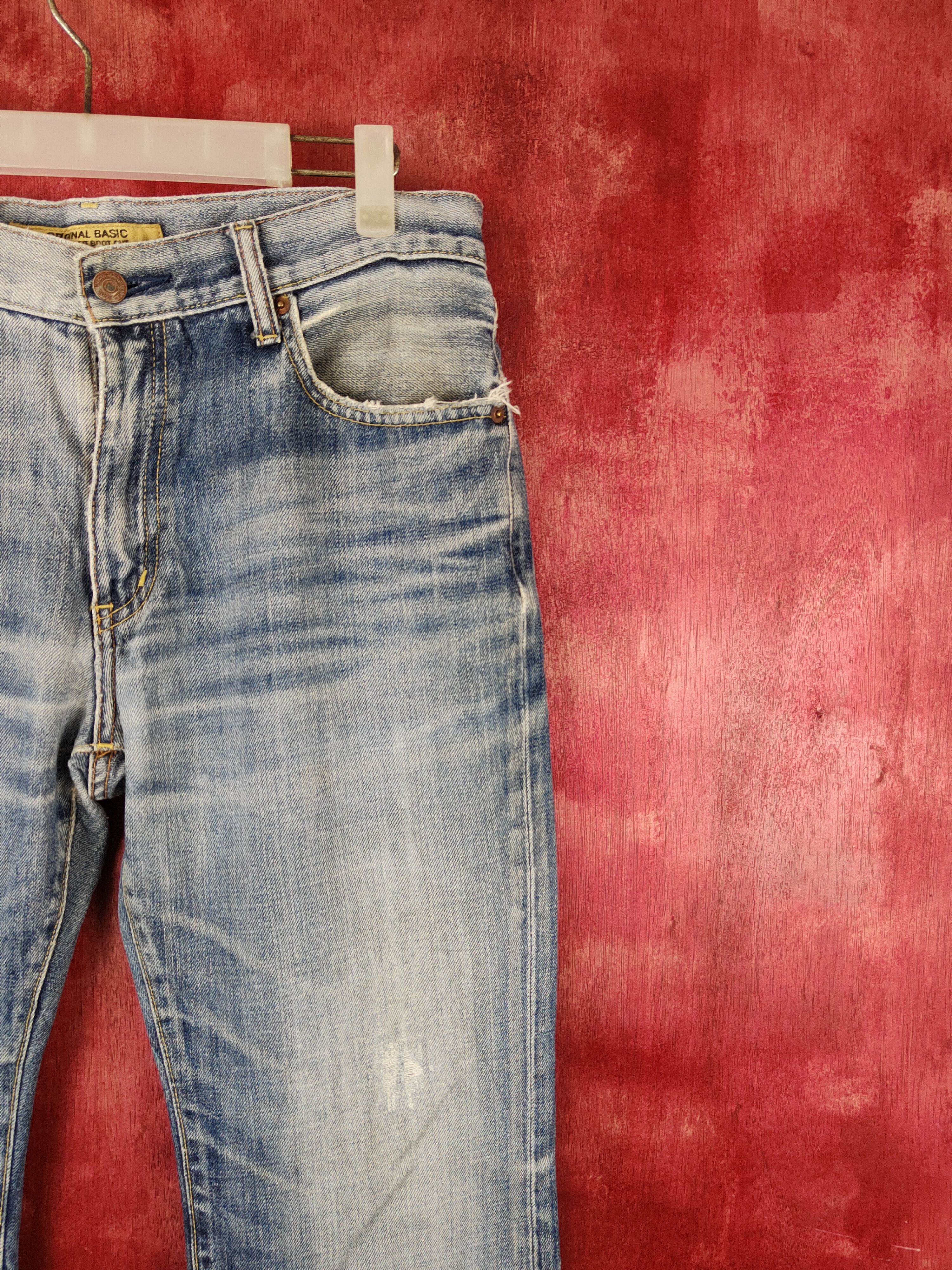 Japanese Brand Uniqlo Blue Faded Distressed Ripped Boot Cut Jeans #S1674 Size US 32 / EU 48 - 5 Thumbnail
