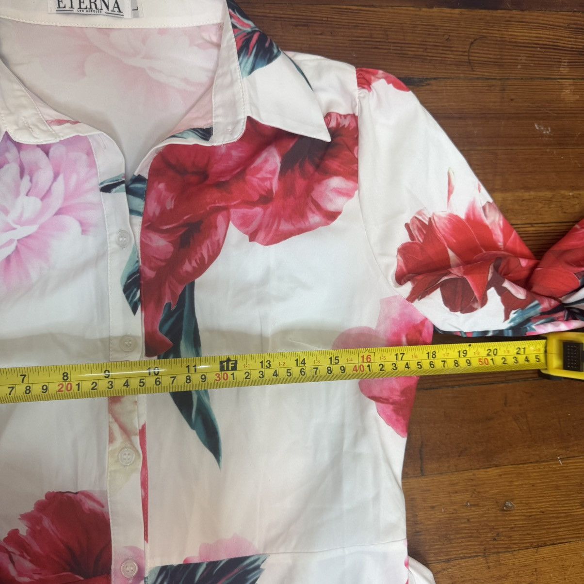 Other Eterna White Midi Dress with Red and Pink Floral Print Size L / US 10 / IT 46 - 5 Thumbnail