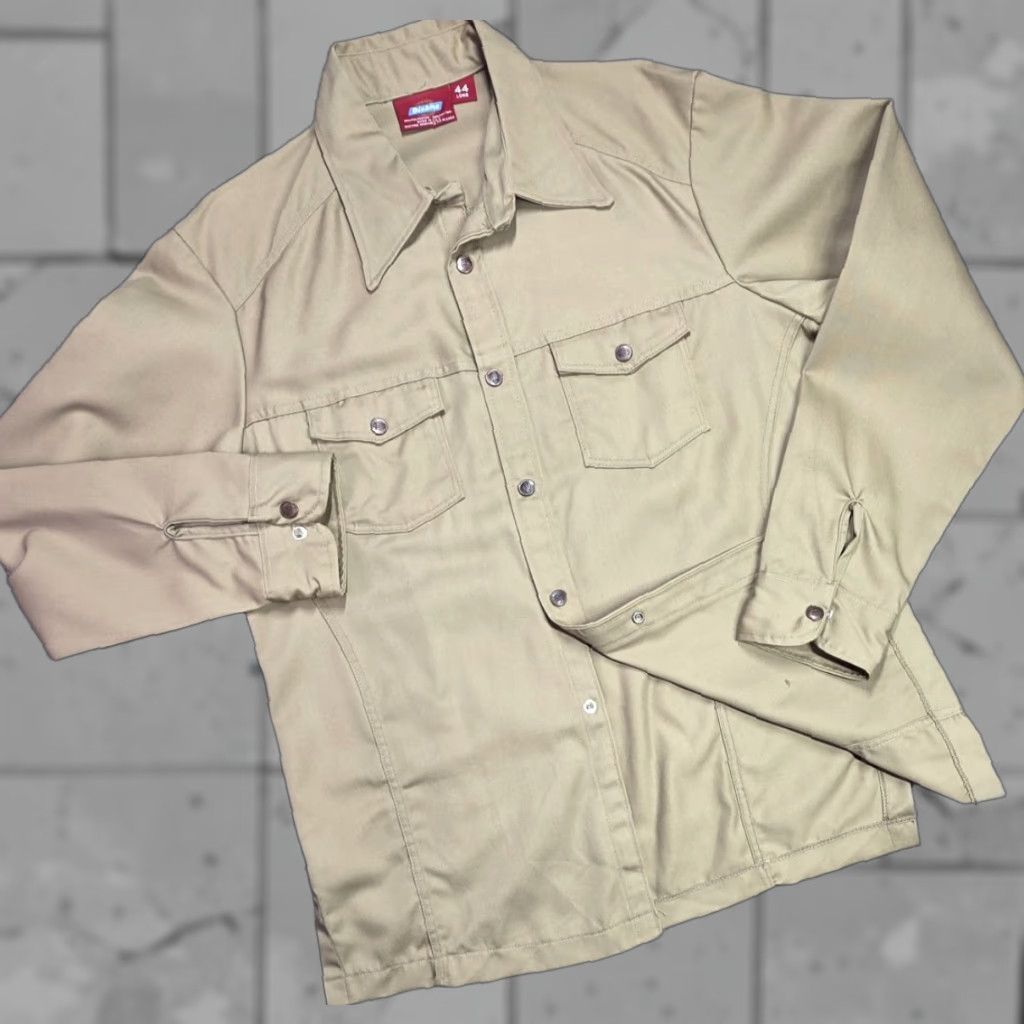 Dickies VINTAGE Dickies Shirt Jacket 44L Beige Heavy Canvas USA Shacket Men 70s 80s Workwear Snap Button All Seasons Pockets Collar MID-LENGTH Jacket Size US XXL / EU 58 / 5 - 1 Thumbnail