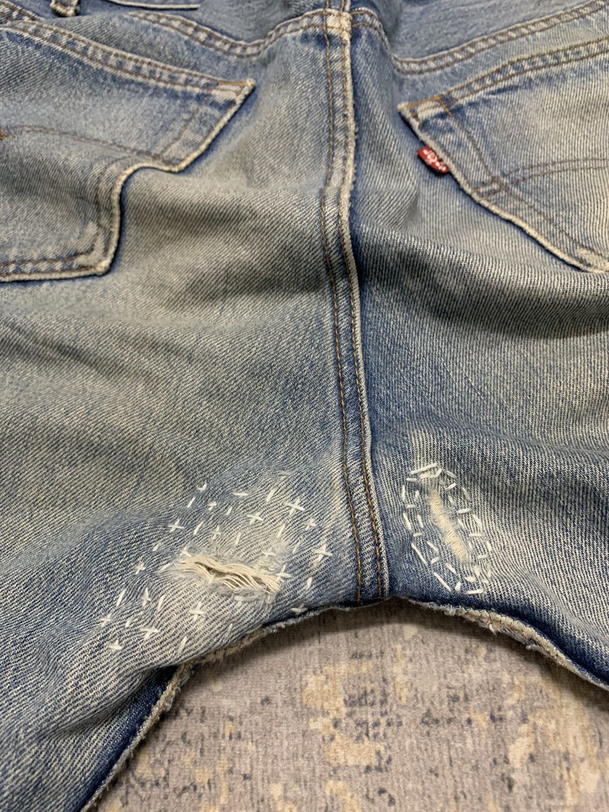 Jean Vintage 80s Sashiko Reworked Levis 501 Distressed Jeans Size US 34 / EU 50 - 19 Thumbnail