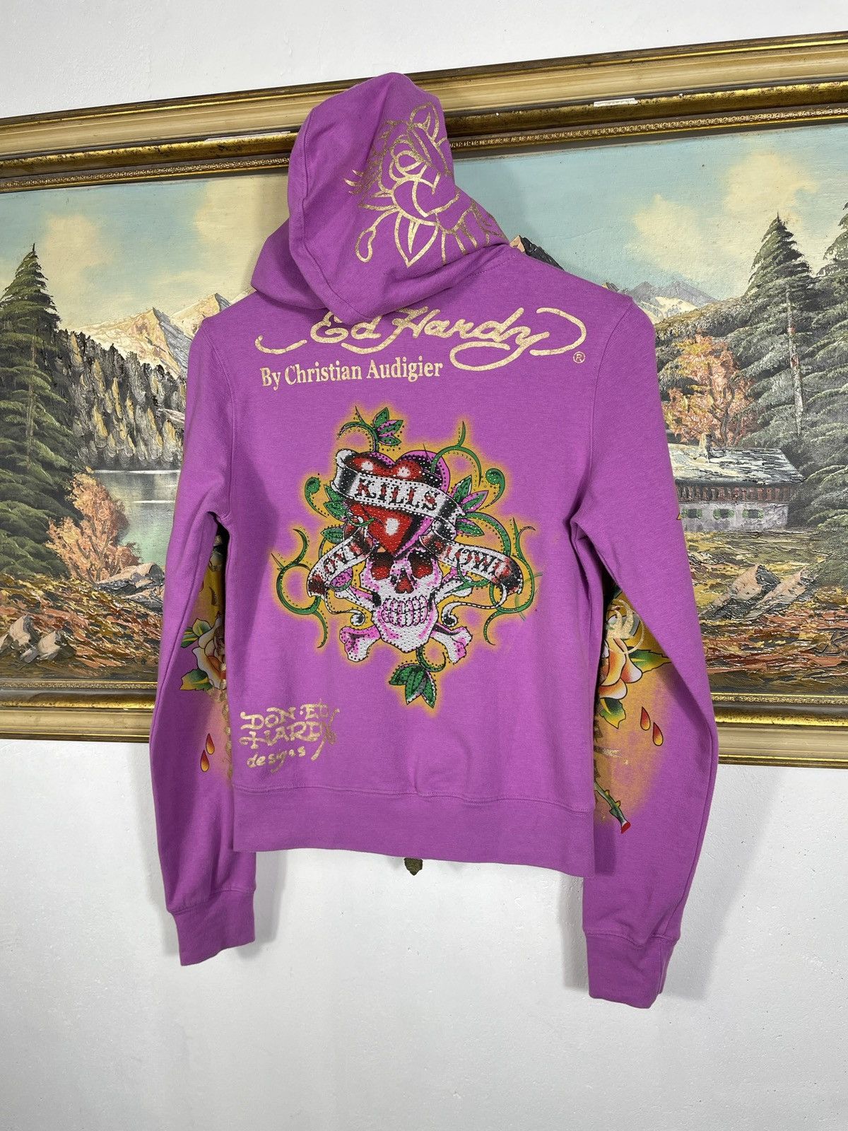 Christian Audigier Ed Hardy Retro 00s Hoodie With Crystals Affliction Grunge Size S / US 4 / IT 40 - 7 Thumbnail