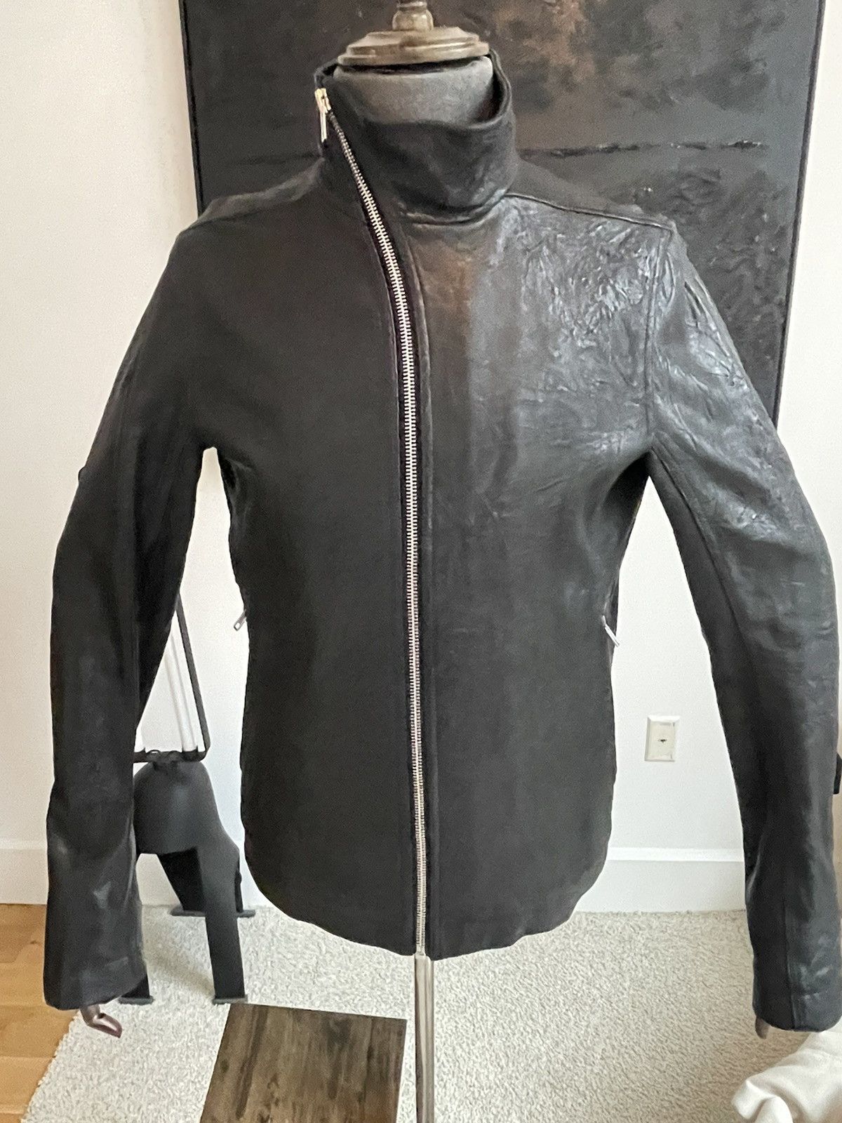 image of Rick Owens Ss15 Crackle Leather Mollino Size 50 Slim Fit in Black, Men's