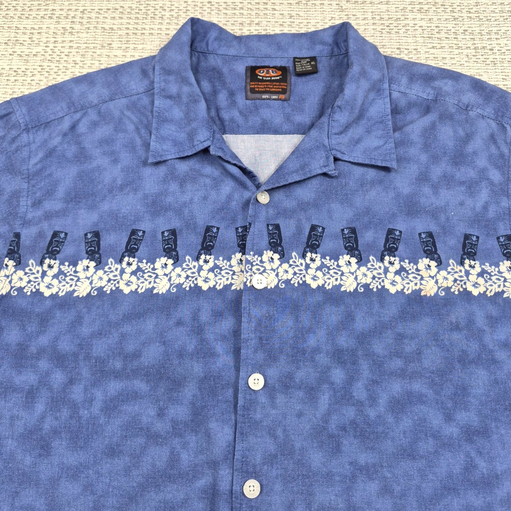 J Brand VINTAGE One Tough Brand Button Up Shirt Mens XL Blue Hawaiian Aloha Tiki Short Sleeve Size US XL / EU 56 / 4 - 5 Thumbnail