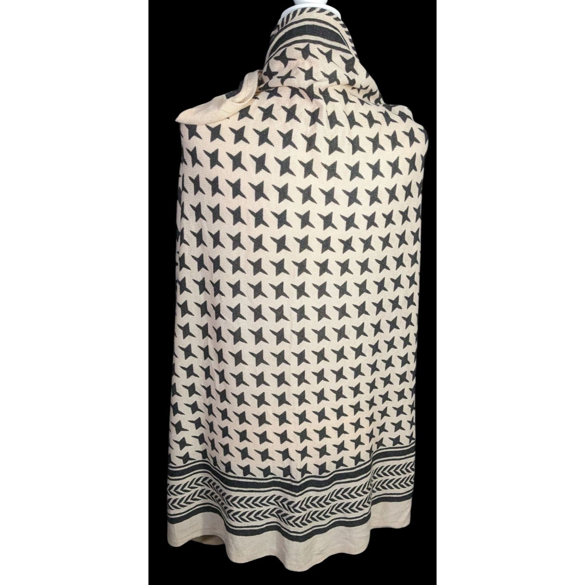 Other Clara H Star Pattern Beige & Black Knit Wrap Scarf Shawl 49x Size ONE SIZE - 2 Thumbnail