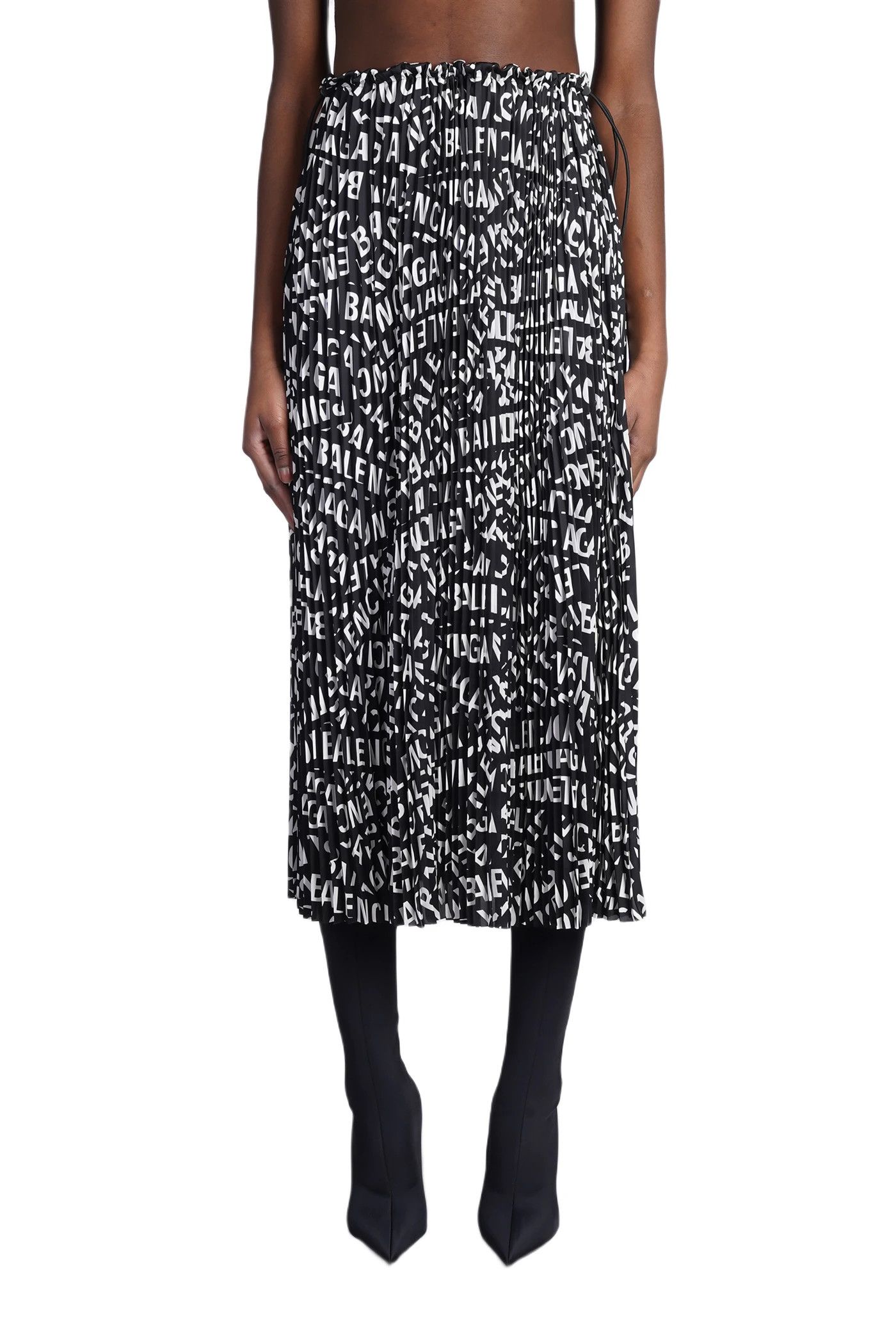 Balenciaga o1mt1gz0225 Pleated Drawstring Skirt Black/White Size 27" / US 4 / IT 40 - 1 Thumbnail