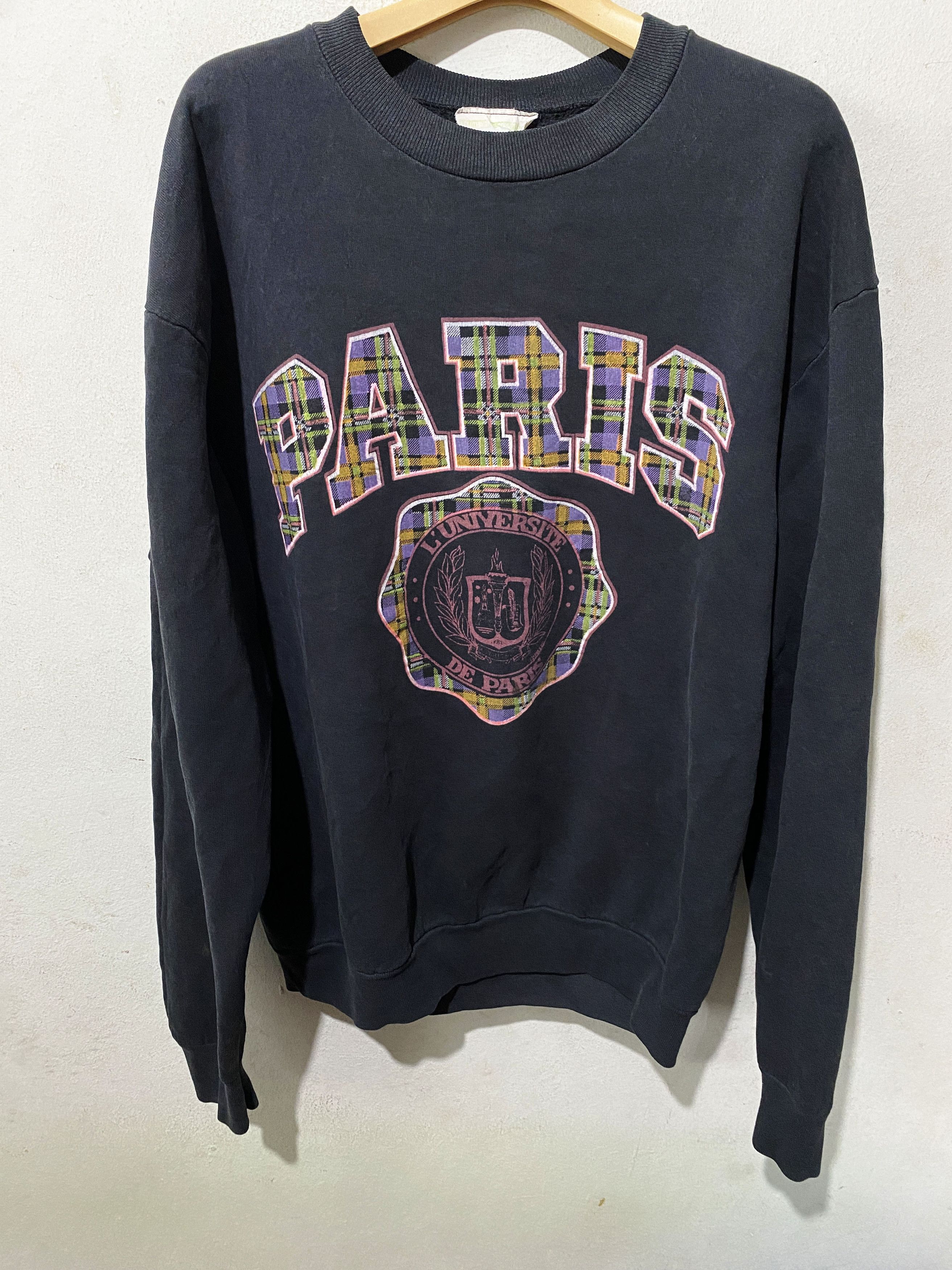 Image of Vintage 90's University Of Paris Crewneck in Black, Men's (Size Large)