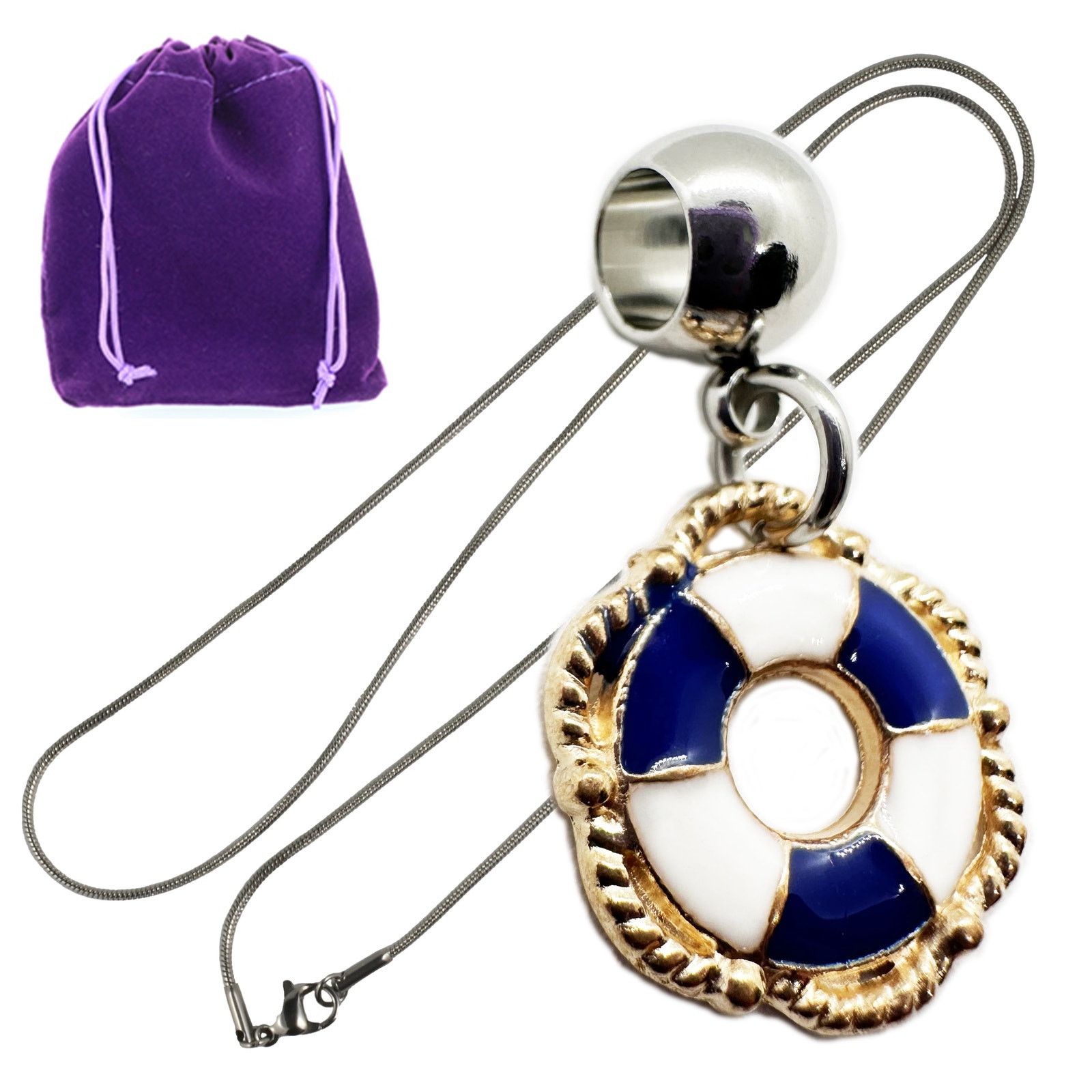 & Other Stories Life Saver Necklace (Blue) - Stainless Steel Chain Necklace Size ONE SIZE - 1 Thumbnail