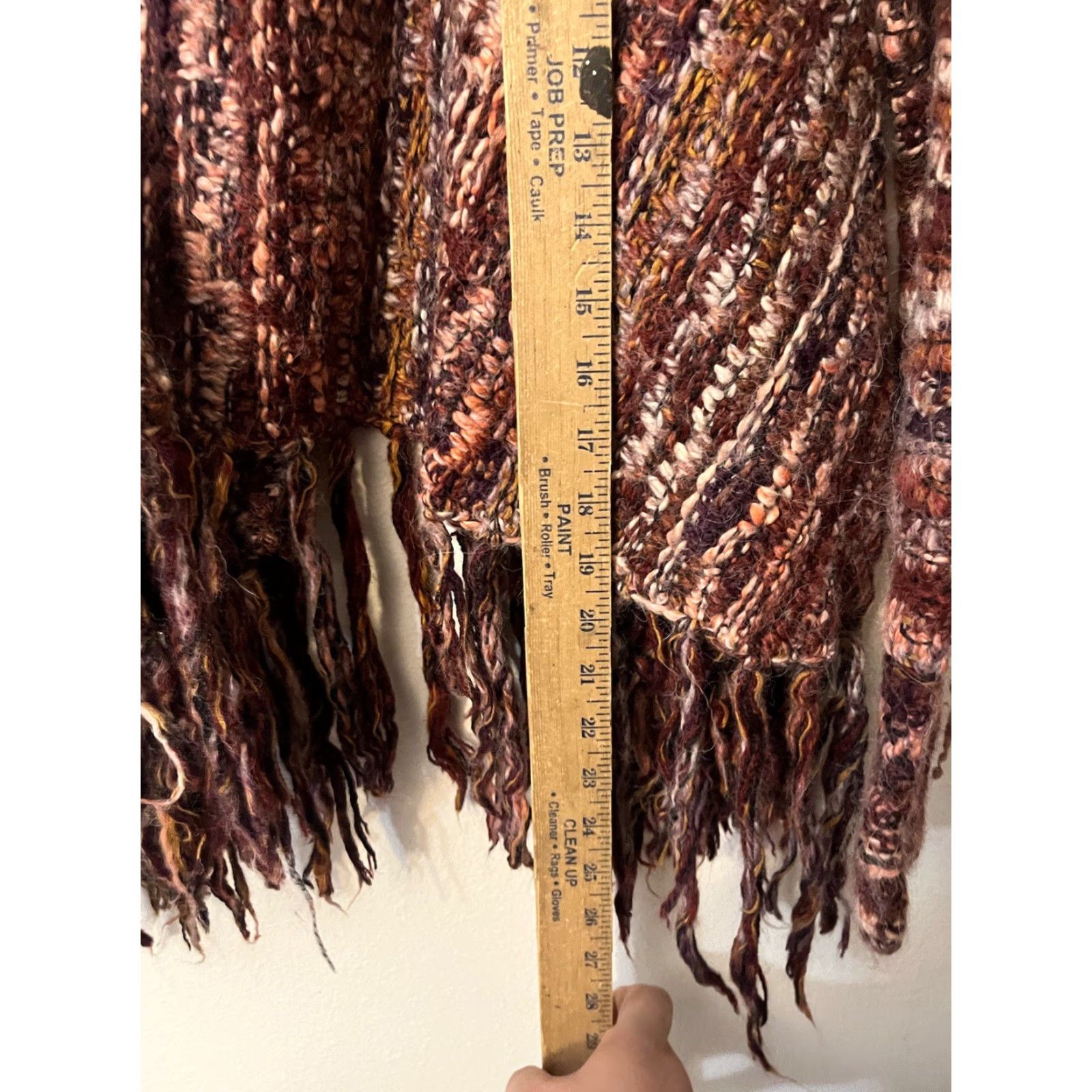 Free People FREE PEOPLE Cardigan Sweater Knit Open Fringe Crochet Wool Blend Purple S Small Boho Marled Fringed Open Cardi Size S / US 4 / IT 40 - 4 Thumbnail