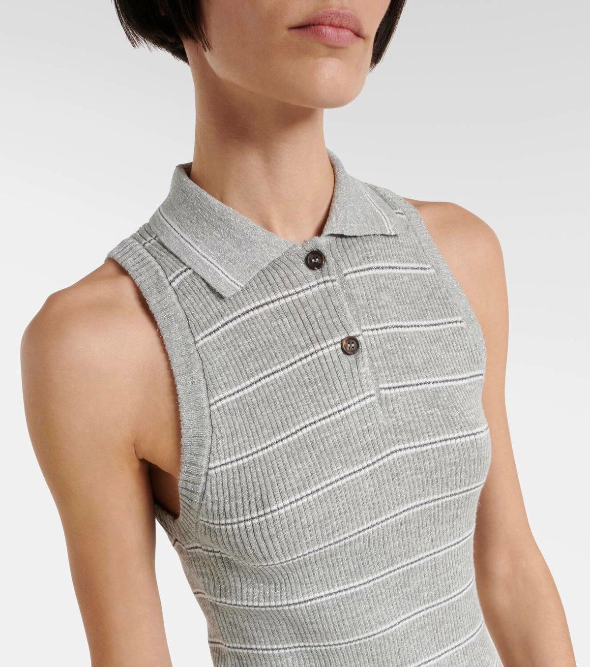 Brunello Cucinelli o1w1db10825 Knitted Vest in Silver Size M / US 6-8 / IT 42-44 - 2 Thumbnail
