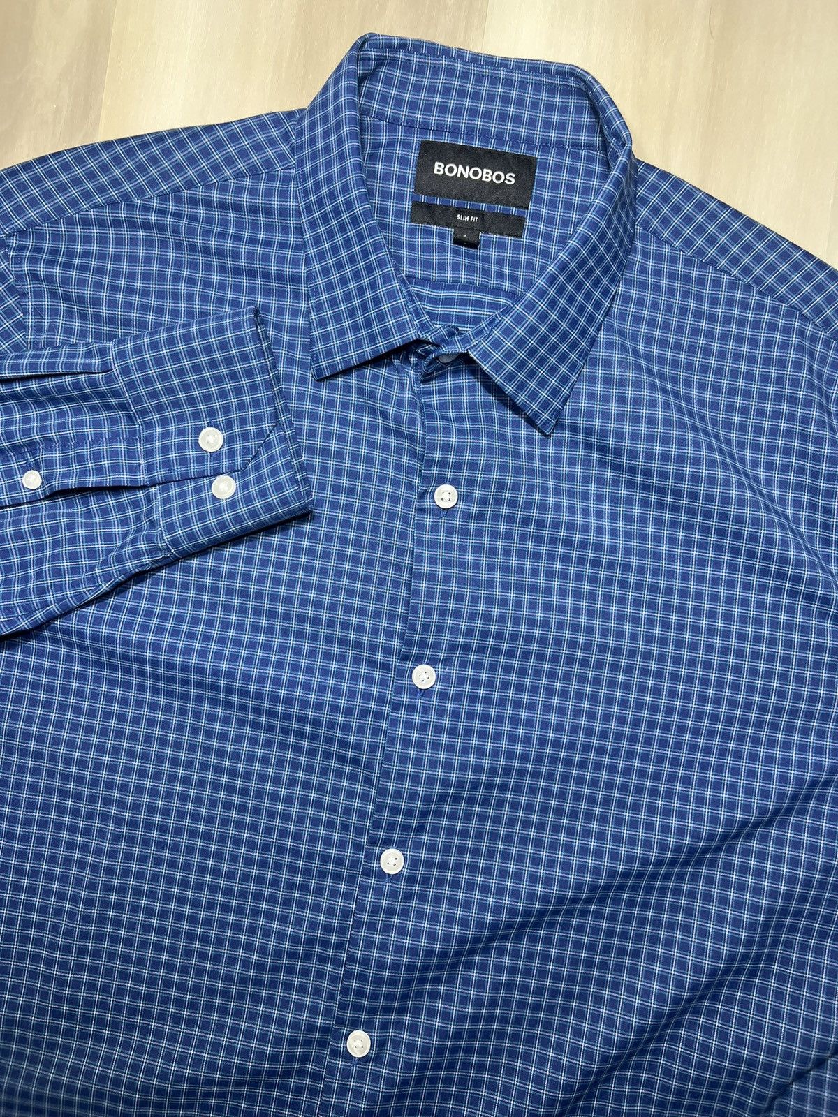 Bonobos Bonobos Shirt Mens Large Blue Plaid Slim Fit L/S Button Down Size US L / EU 52-54 / 3 - 1 Thumbnail