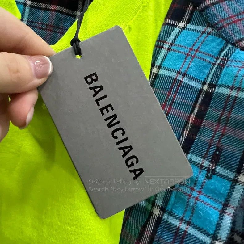 Balenciaga Balenciaga Plaid Collar Patchwork Long Sleeve Shirt Size US L / EU 52-54 / 3 - 4 Thumbnail
