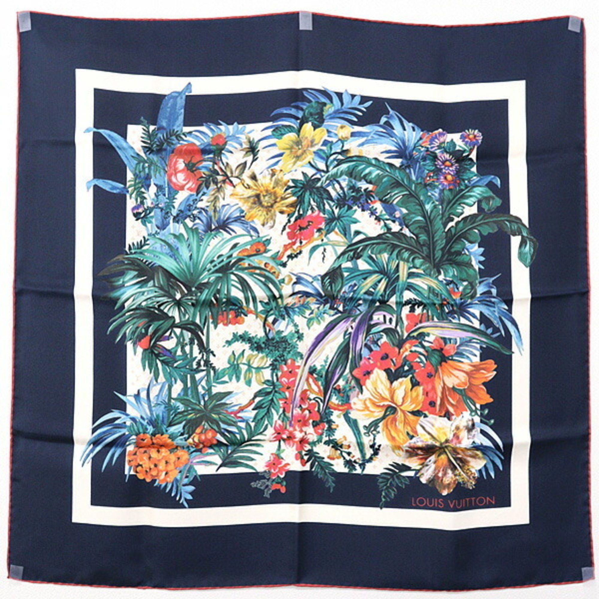 Louis Vuitton Louis Vuitton Carré 70 LV Bouquet Scarf Muffler Navy/Multicolor 100% Silk Flower Monogram Size ONE SIZE - 1 Thumbnail