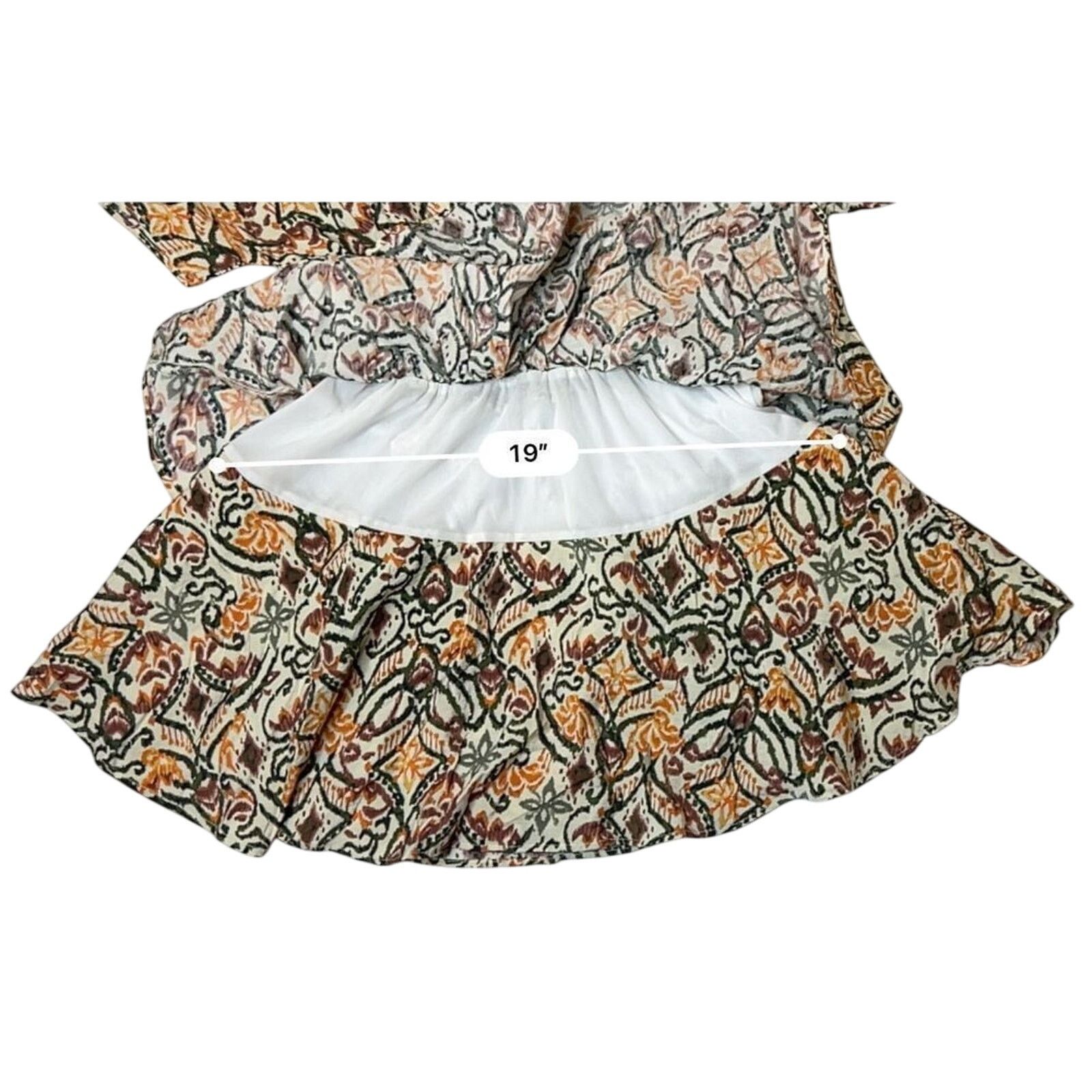 Zara Zara Ikat Tiered Ruffled Dress Tan Green Tribal MEDIUM Size M / US 6-8 / IT 42-44 - 8 Thumbnail