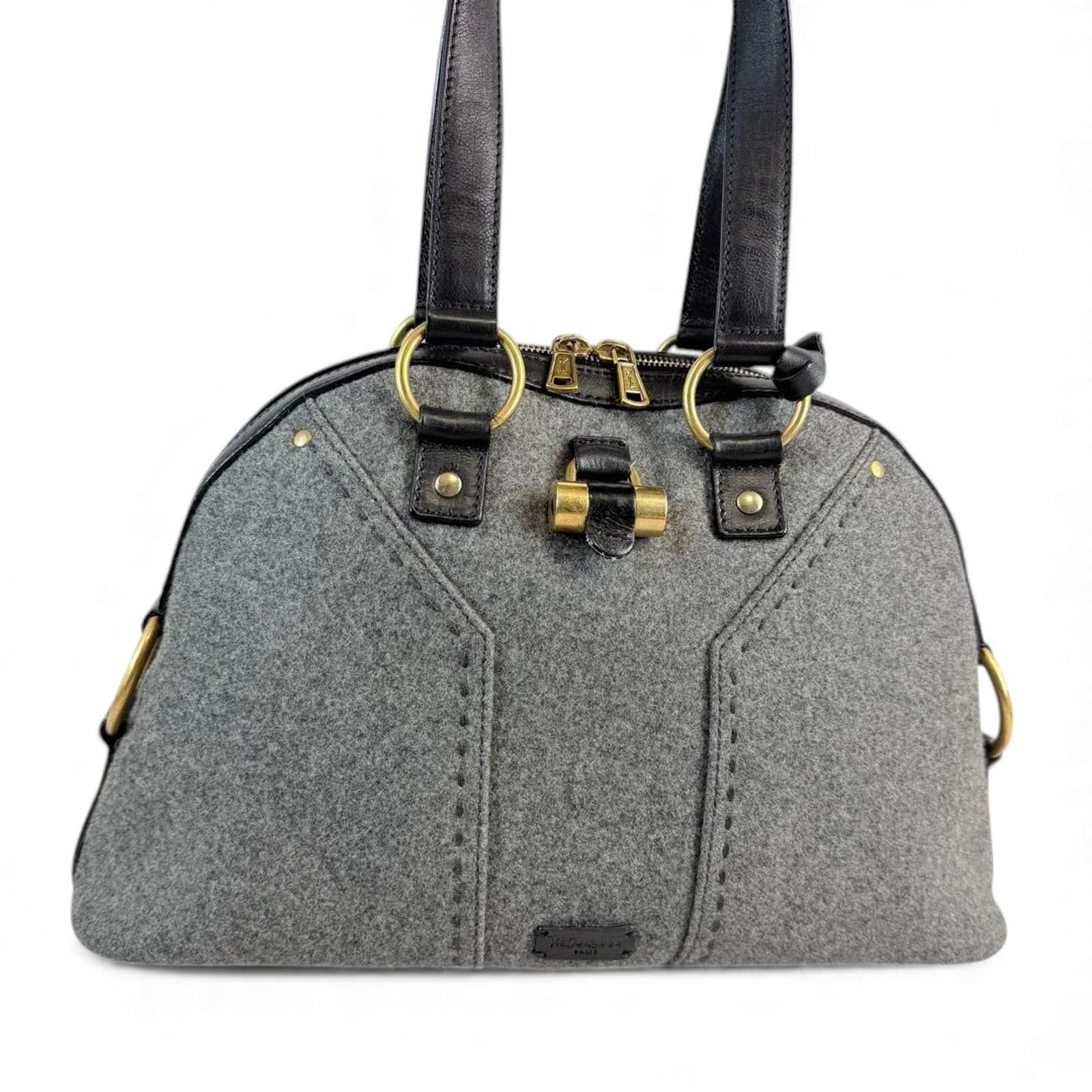 Saint Laurent Paris Saint Laurent - Grey Wool Black Leather Handbag Size ONE SIZE - 4 Thumbnail
