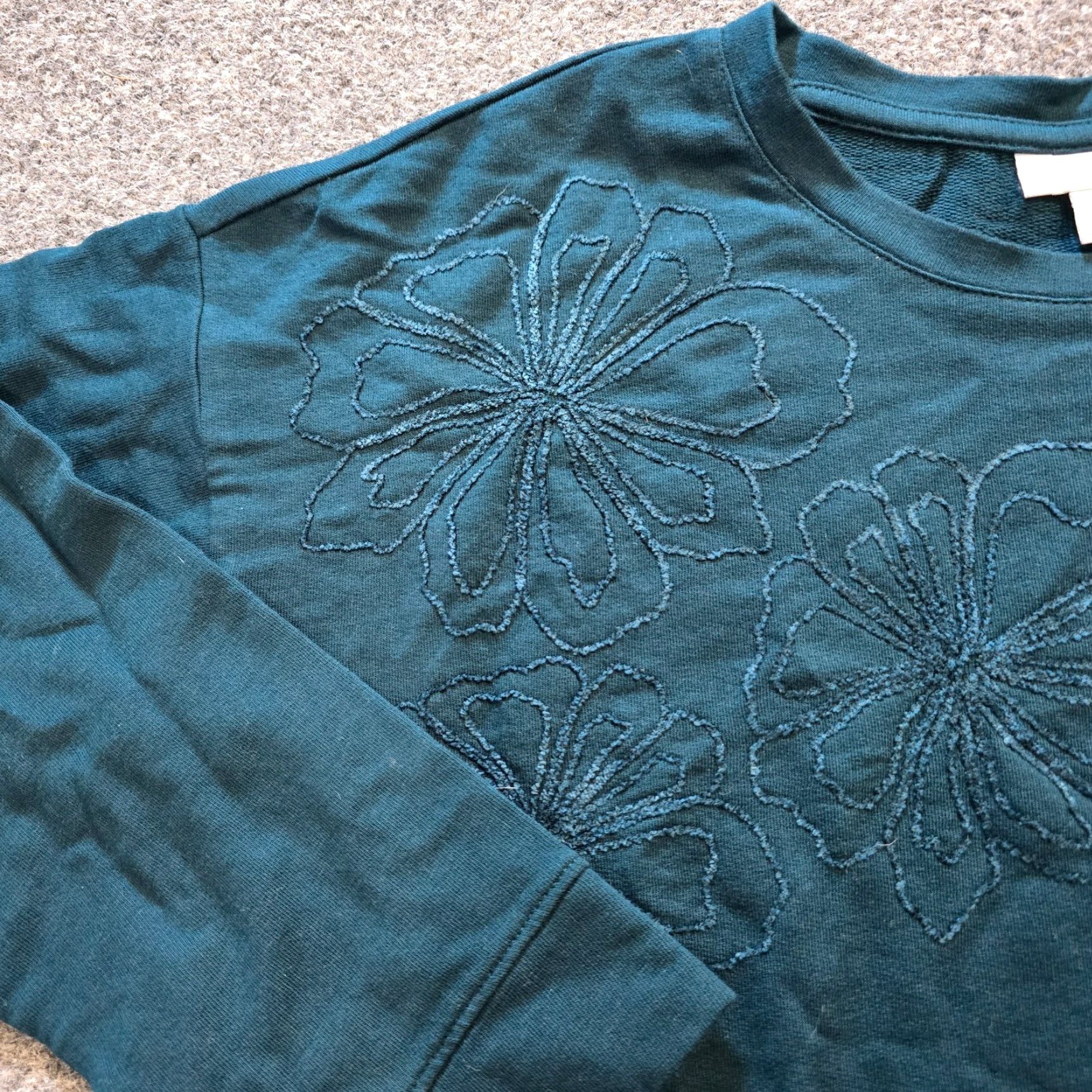 J. Jill J. Jill Top Women Size Small Petite Green Crew Neck Embroidered Solid Sweatshirt Pullover Casual Size S / US 4 / IT 40 - 4 Thumbnail
