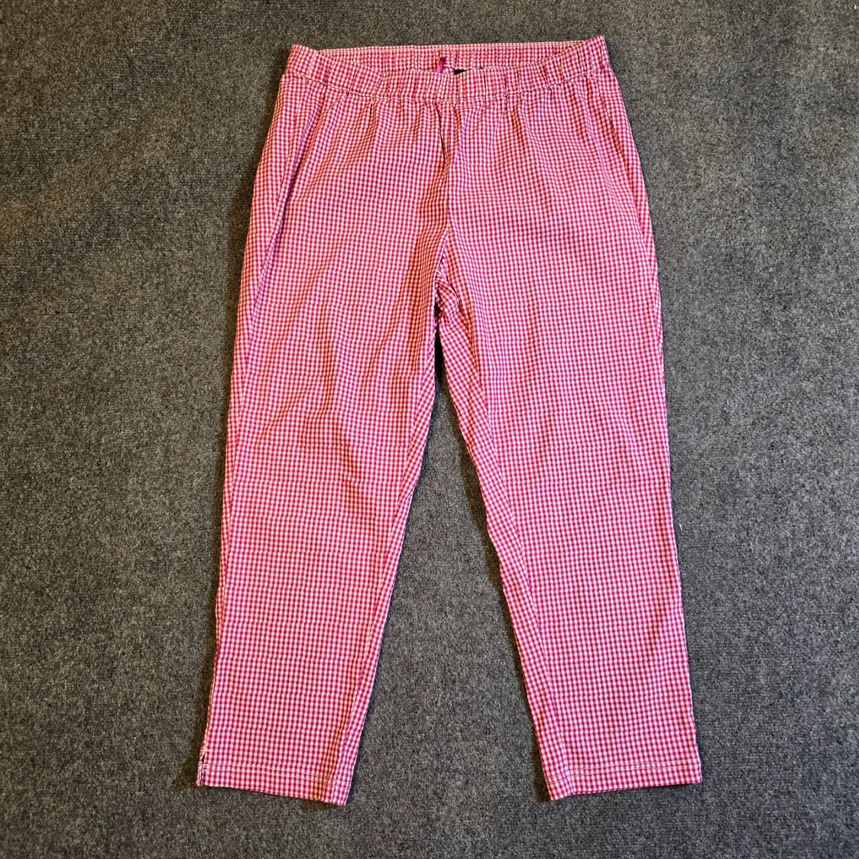 Vintage Ulla Popken Pants Women 16 Pink White Gingham Pull On Tapered Stretch Casual Shirt? Size 38" / US 16 / IT 52 - 2 Thumbnail