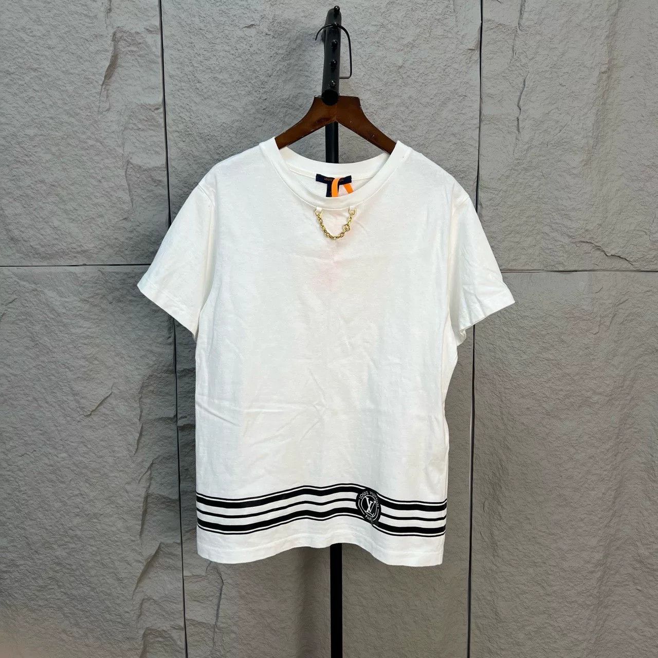 LV White Stripe Chain Neck Short Sleeve