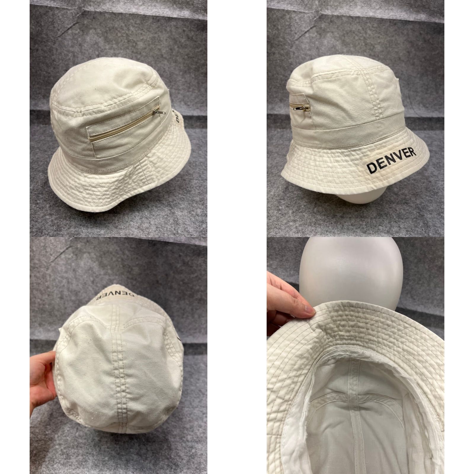 Vintage Bucket Hat Adult One Size White Cotton Blend Beach Camp Outdoor Denver Sun Size ONE SIZE - 8 Thumbnail