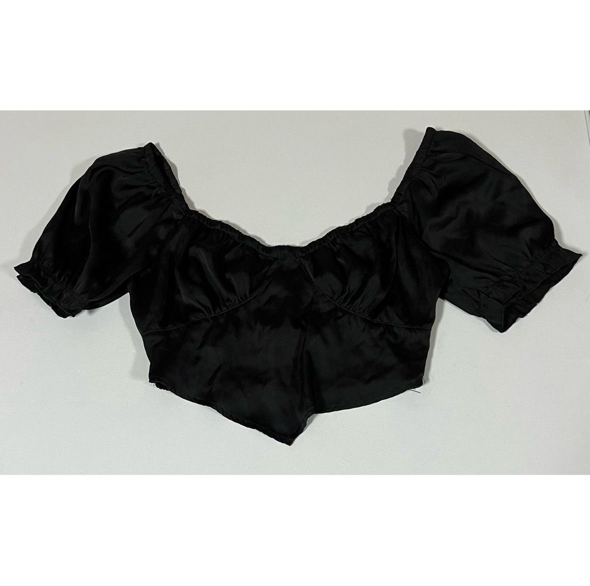 Japanese Brand Black Satin Silk Bandana Crop Top Shirt Blouse Tee Size S 🖤 Size S / US 4 / IT 40 - 3 Thumbnail