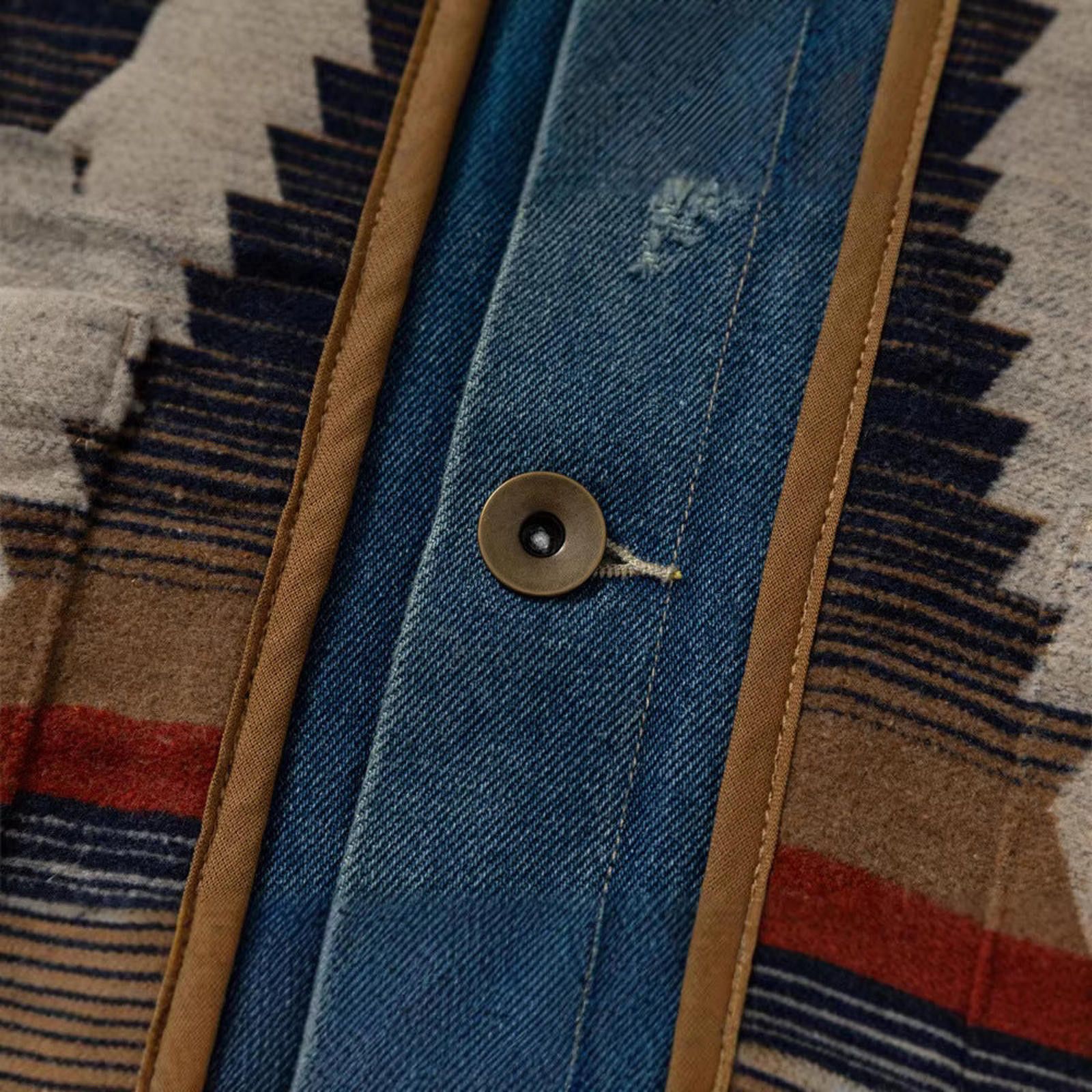 Japanese Brand Southwestern Patterned Denim Jacket with Button Closure Size US L / EU 52-54 / 3 - 3 Thumbnail