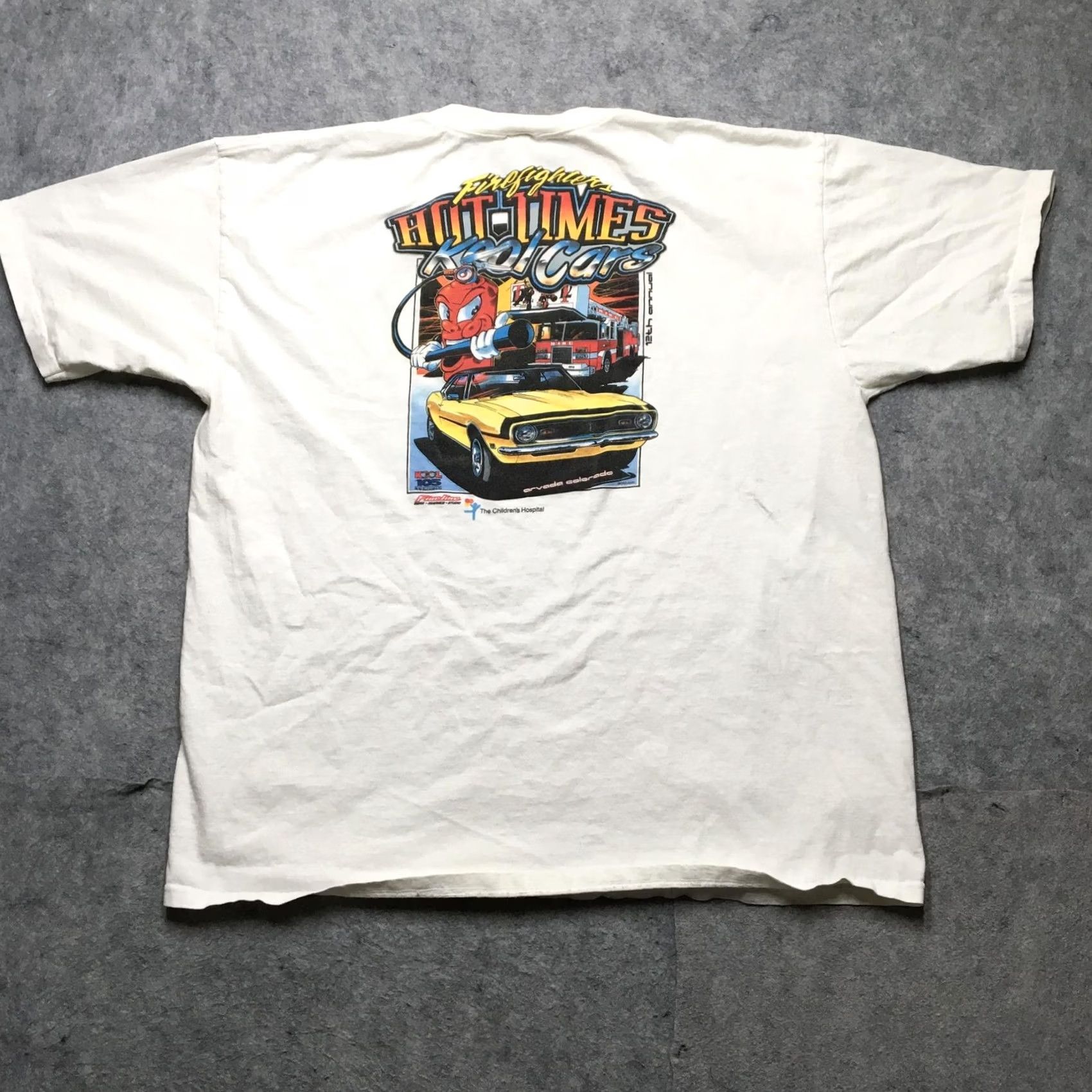 Anvil VINTAGE Firefighters Hot Times Kool Cars Shirt Mens 2XL White Car Show 90s Size US XXL / EU 58 / 5 - 2 Thumbnail