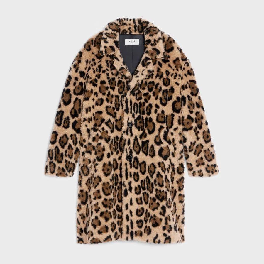 image of Celine O1W1Db10324 Oversized Mac Coat In Leopard, Men's (Size Small)