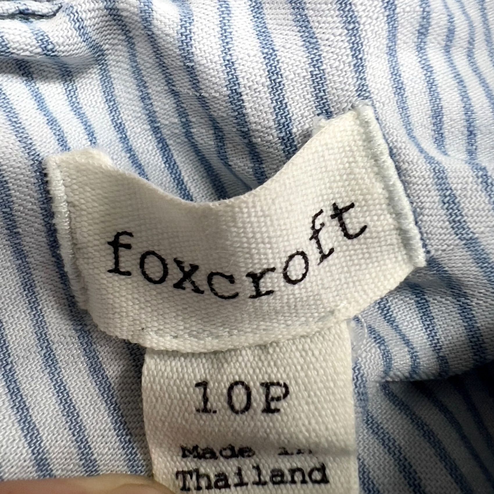 Vintage Foxcroft Shirt Womens 10P Blue Stripe Tencel Lyocell Button Front Top Roll Tab Size L / US 10 / IT 46 - 4 Thumbnail