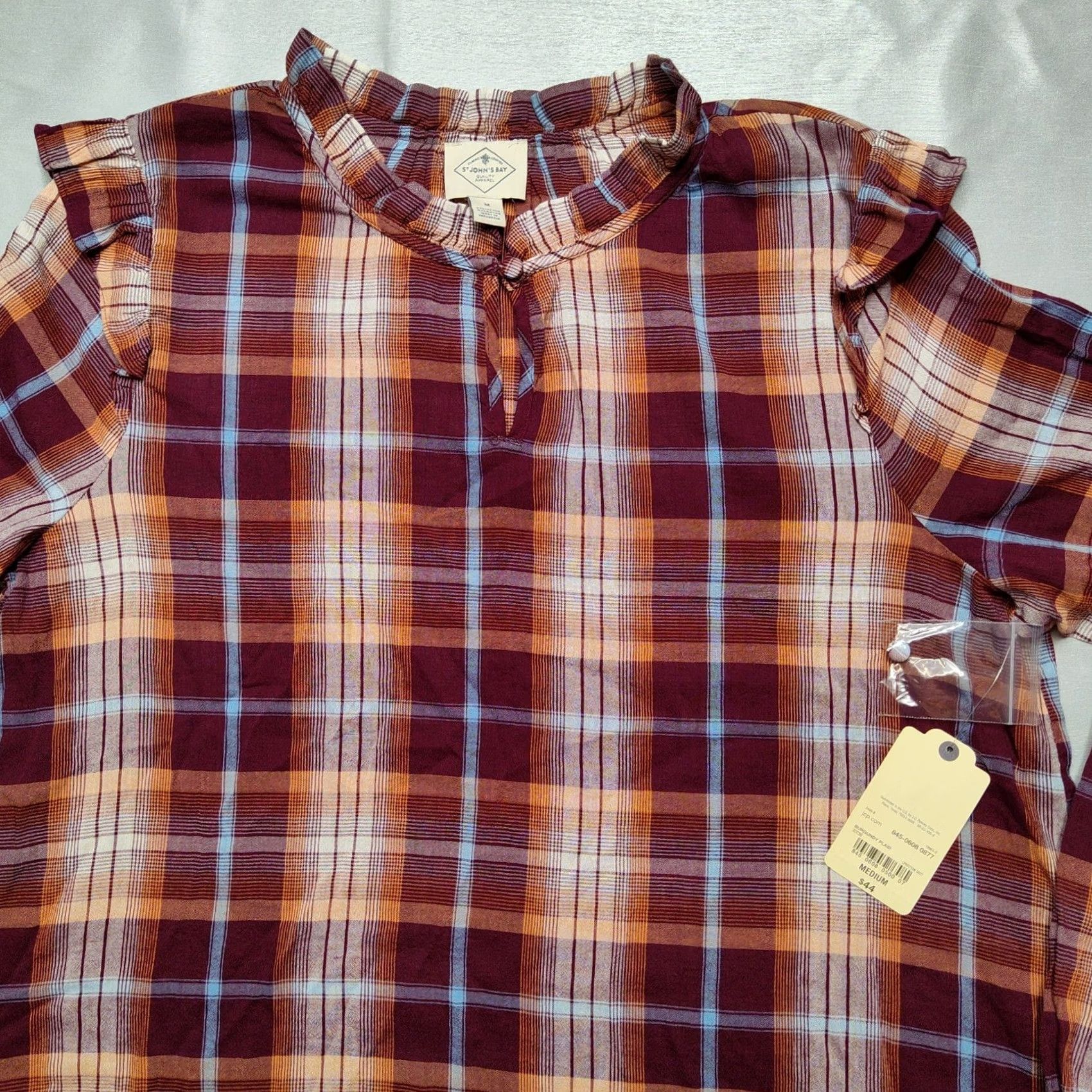 Vintage St. John's Bay Shirt Women Medium Burgundy Plaid Long Sleeve Pullover NEW Size M / US 6-8 / IT 42-44 - 2 Thumbnail