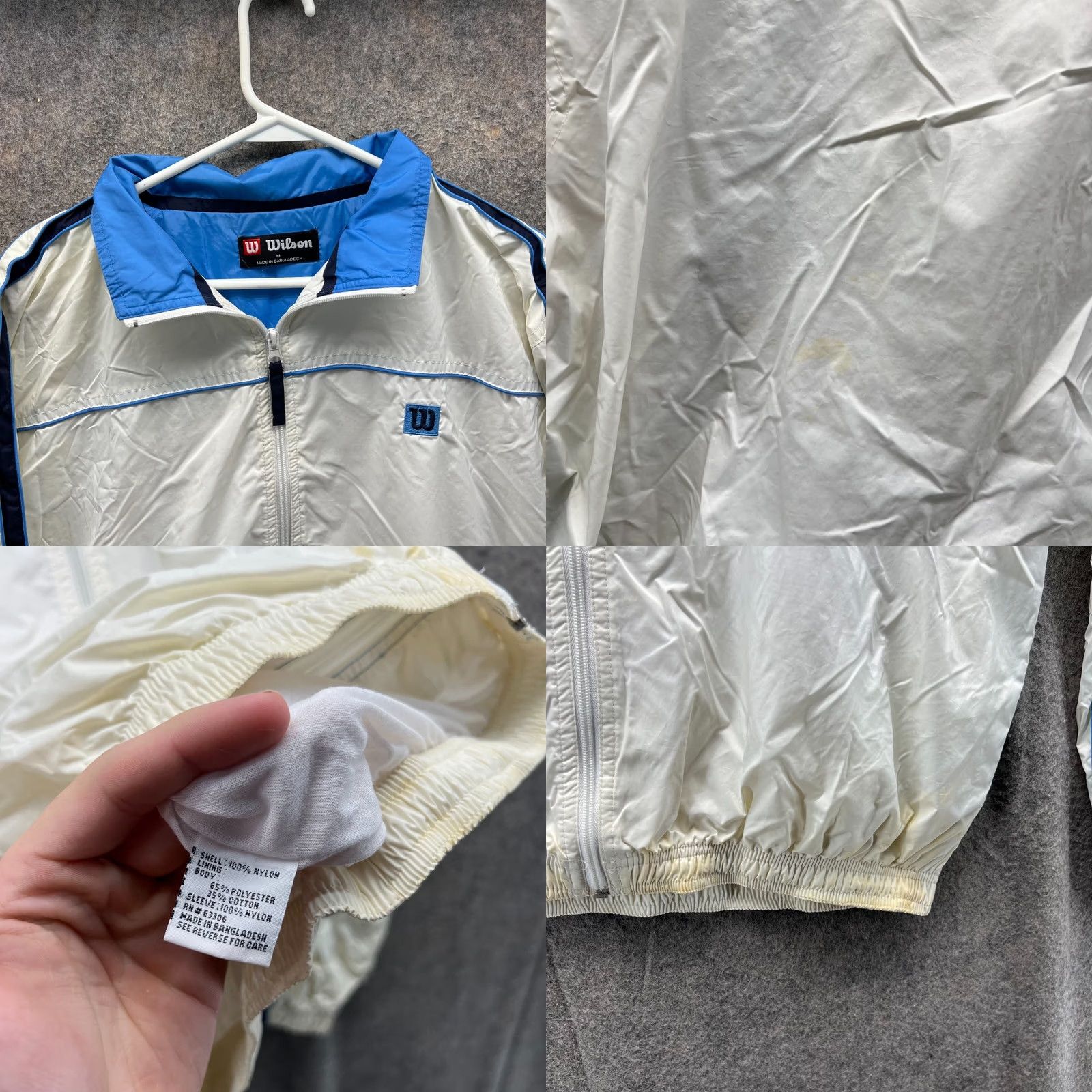 Wilson VINTAGE Wilson Jacket Mens M White Full Zip Track Windbreaker Nylon 90s Y2K Guess: 80s 90s Size US M / EU 48-50 / 2 - 8 Thumbnail