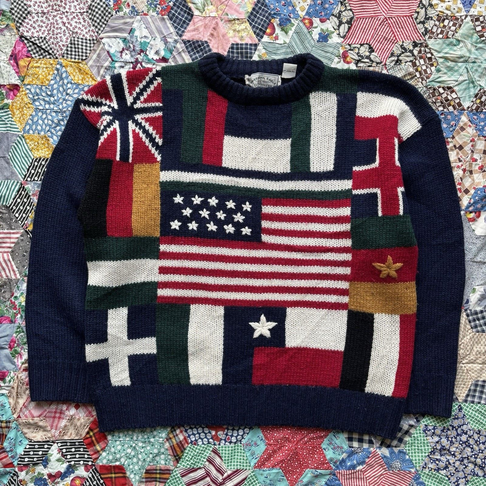 American Eagle Outfitters Vintage American Eagle Wool World Flags Knit Sweater Size XL / US 12-14 / IT 48-50 - 1 Thumbnail