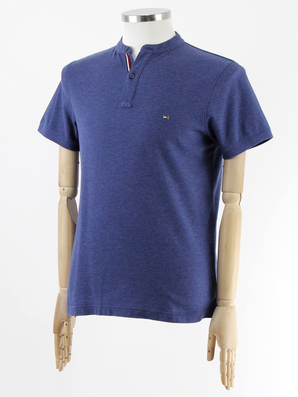 Tommy Hilfiger TOMMY HILFIGER Blue Slim Fit Shirt without Collar Size US M / EU 48-50 / 2 - 2 Thumbnail