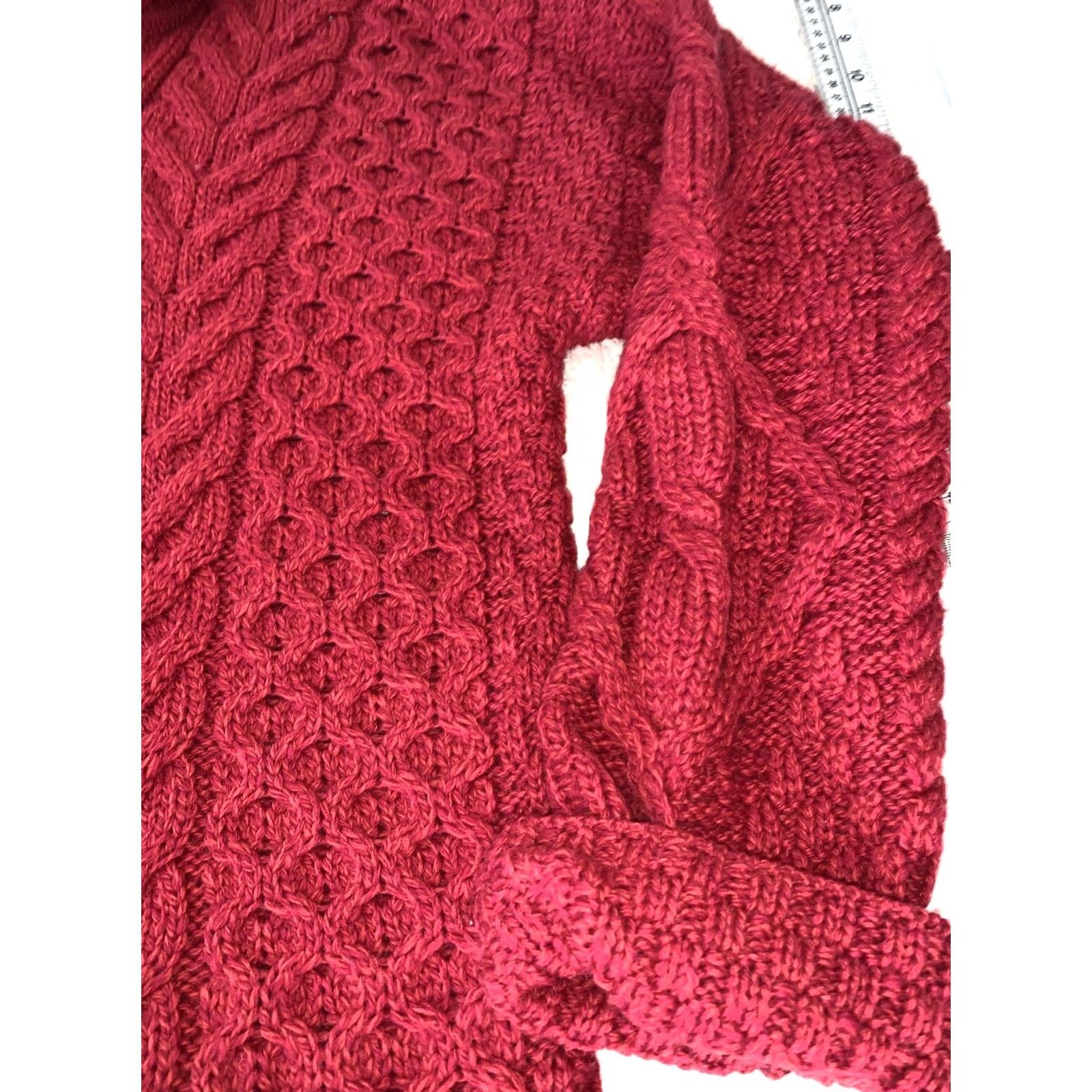 Vintage Aran Woollen Mills Sweater Women's Aran Knit Red Roll Neck Pullover 2XL Cable-Knit Long Sleeve IE Connemara Green Vintage No Size XXL / US 16-18 / IT 52-54 - 3 Thumbnail