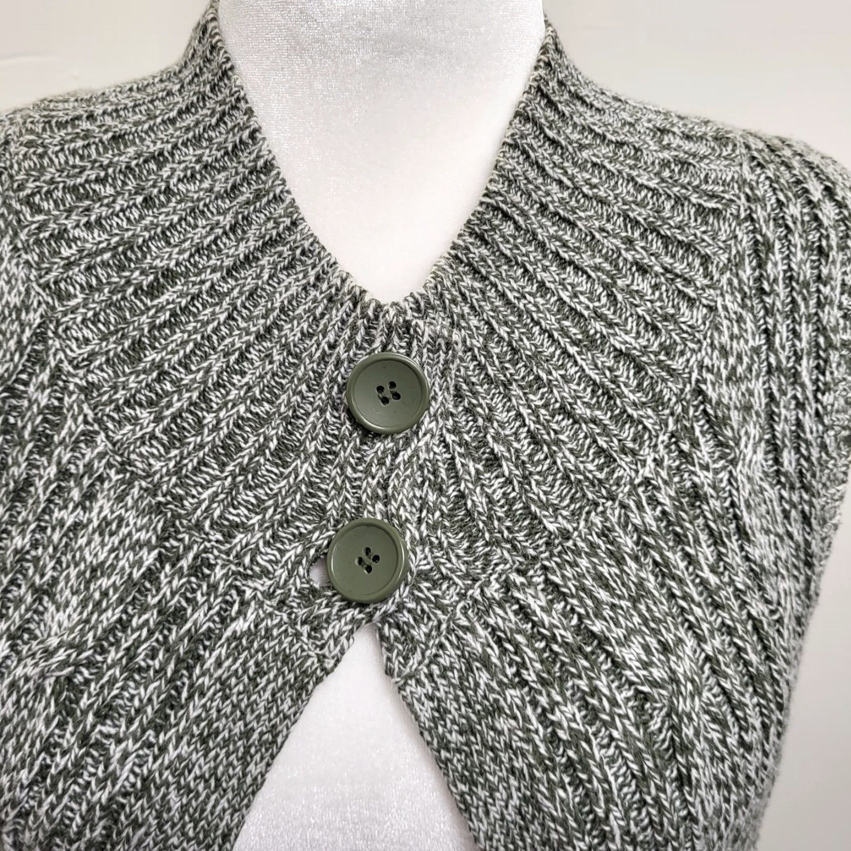 Vintage Kim Rogers 2 Button Sweater Vest Womens XL Gray Green Marbled Cotton Blend Knit Sleeveless Crew Neck Casual Workwear Bohemian Size XL / US 12-14 / IT 48-50 - 4 Thumbnail