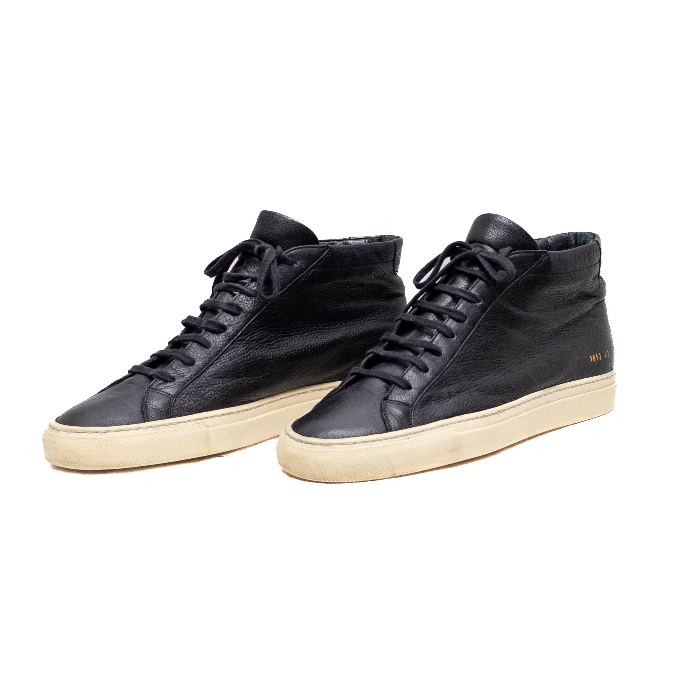 Common Projects Common Projects Black Leather Achilles Mid Top Sneakers 43 Size US 10 / EU 43 - 1 Thumbnail